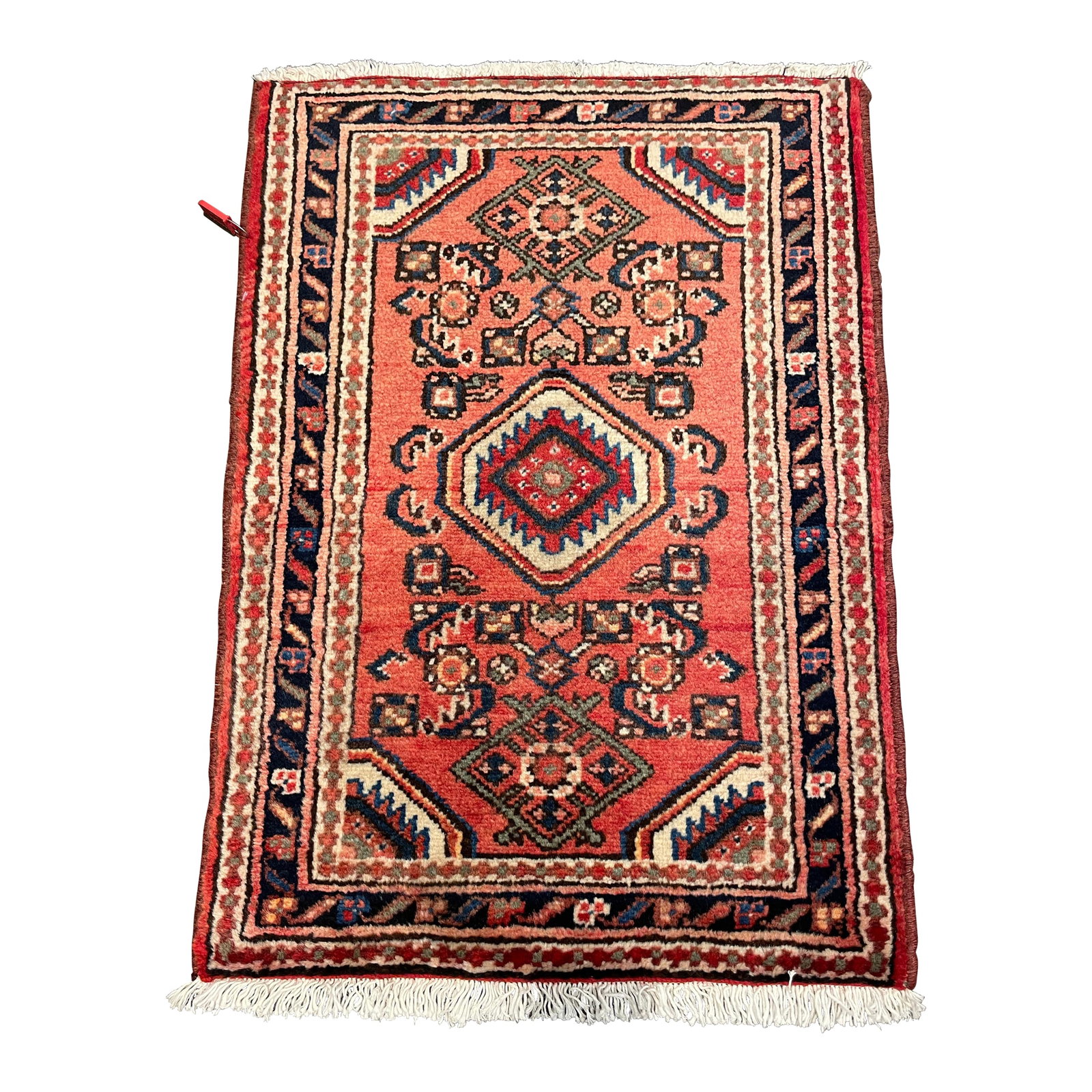 1990s Handwoven Persian Karajeh Area Rug 2'2" X 2'10": 1990s Handwoven Persian Karajeh Area Rug 2'2" X 2'10" Condition: Alterations: Original Condition Unaltered Imperfections: Some Imperfections Condition Notes: Desirable Age Wear. Wear consistent with