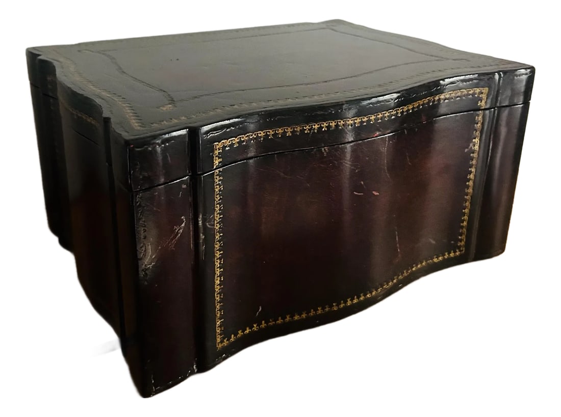 1980s Vintage Maitland Smith Tooled Leather Mahogany Box (1 of 11)