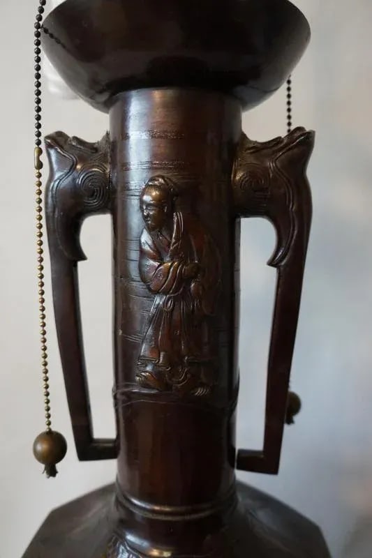 1920s Japanese Bronze Vase Made Into Lamp - 4