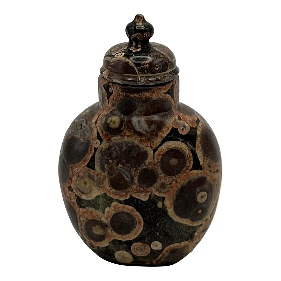 Vintage Jasper Snuff Bottle With Sea Fossils: This beautiful jasper snuff bottle is one of the bottles I purchased from an English collector who was with the British Navy in the 1970's. On his leave, he sourced for snuff bottles all over Asia.