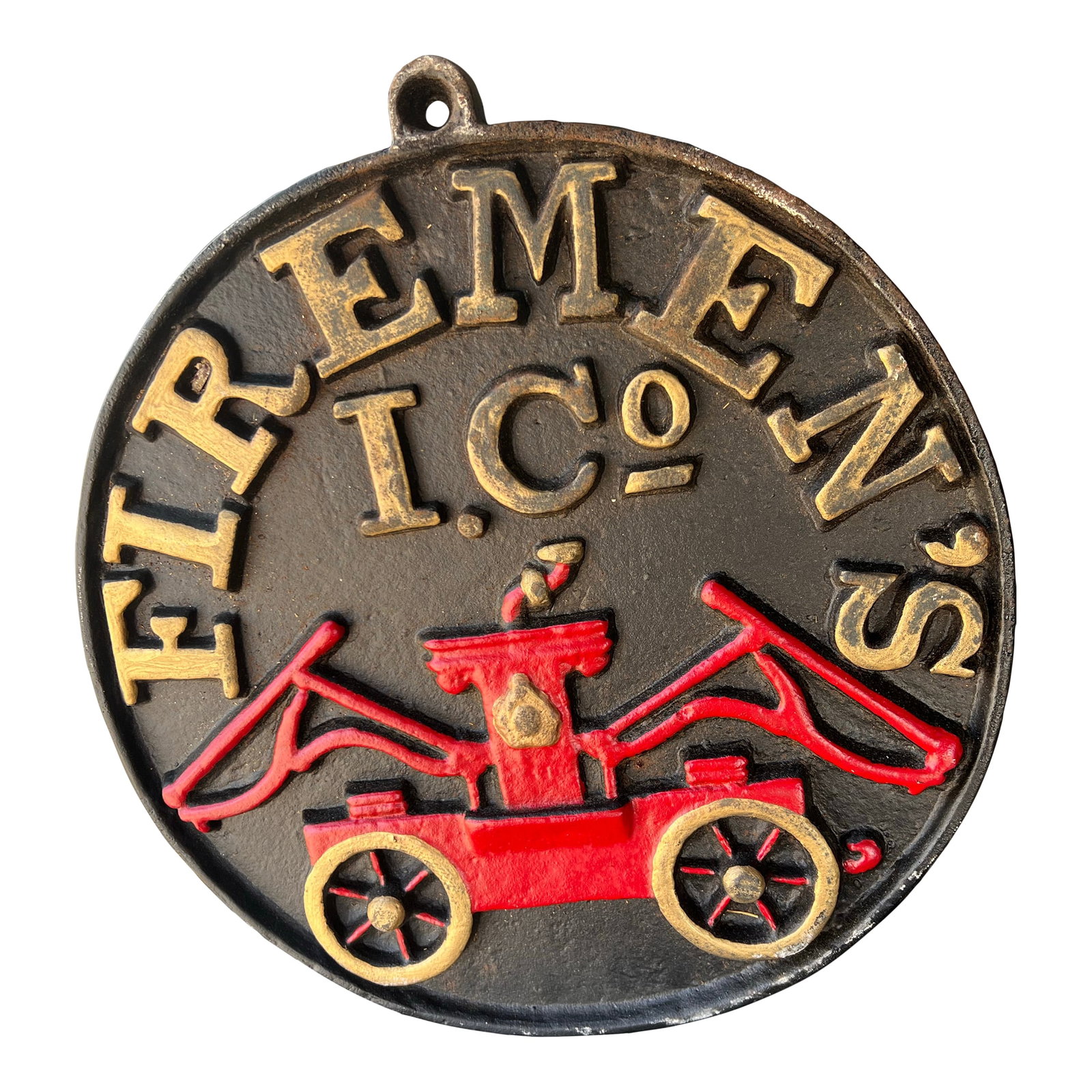 Vintage Virginia Metal Crafters "Firemen's Insurance Co" Cast Iron Sign Plaque: Vintage Virginia Metal Crafters "Firemen's Insurance Co" Cast Iron Sign Plaque. Circa Early 20th Century.. Circa Measurements: 14" H x 13" W x 0.5" D. Condition: Alterations: Original Condition