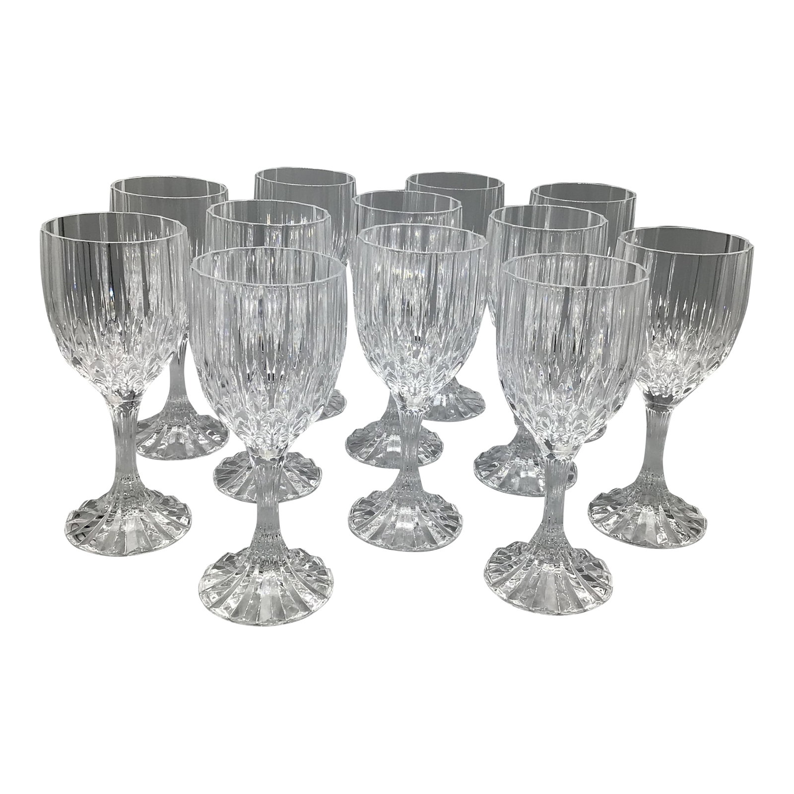 French Crystal Bretagne Fluted Stem Wine Glasses-Set of 12: From Cristal D'Argues highest quality crystal line we have a set of 12 beautiful Bretagne fluted stem wine glasses. Condition: Alterations: Original Condition Unaltered Imperfections: Some Imperfectio