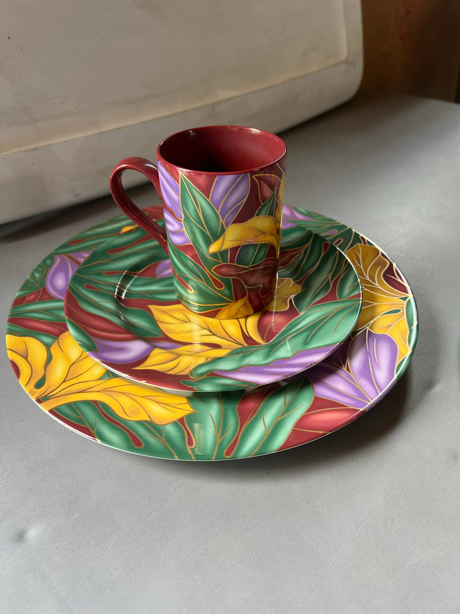 Vintage Colorful Tropical Style Dessert Dish Set- 9 Pieces - 3