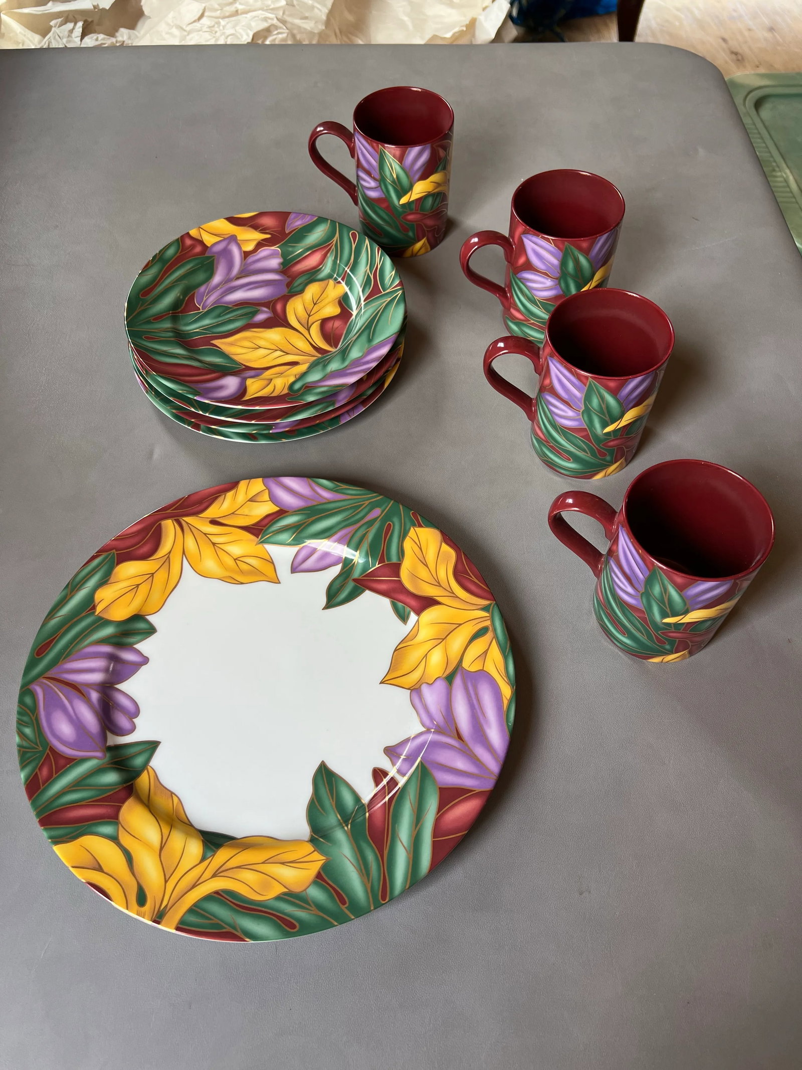 Vintage Colorful Tropical Style Dessert Dish Set- 9 Pieces - 5