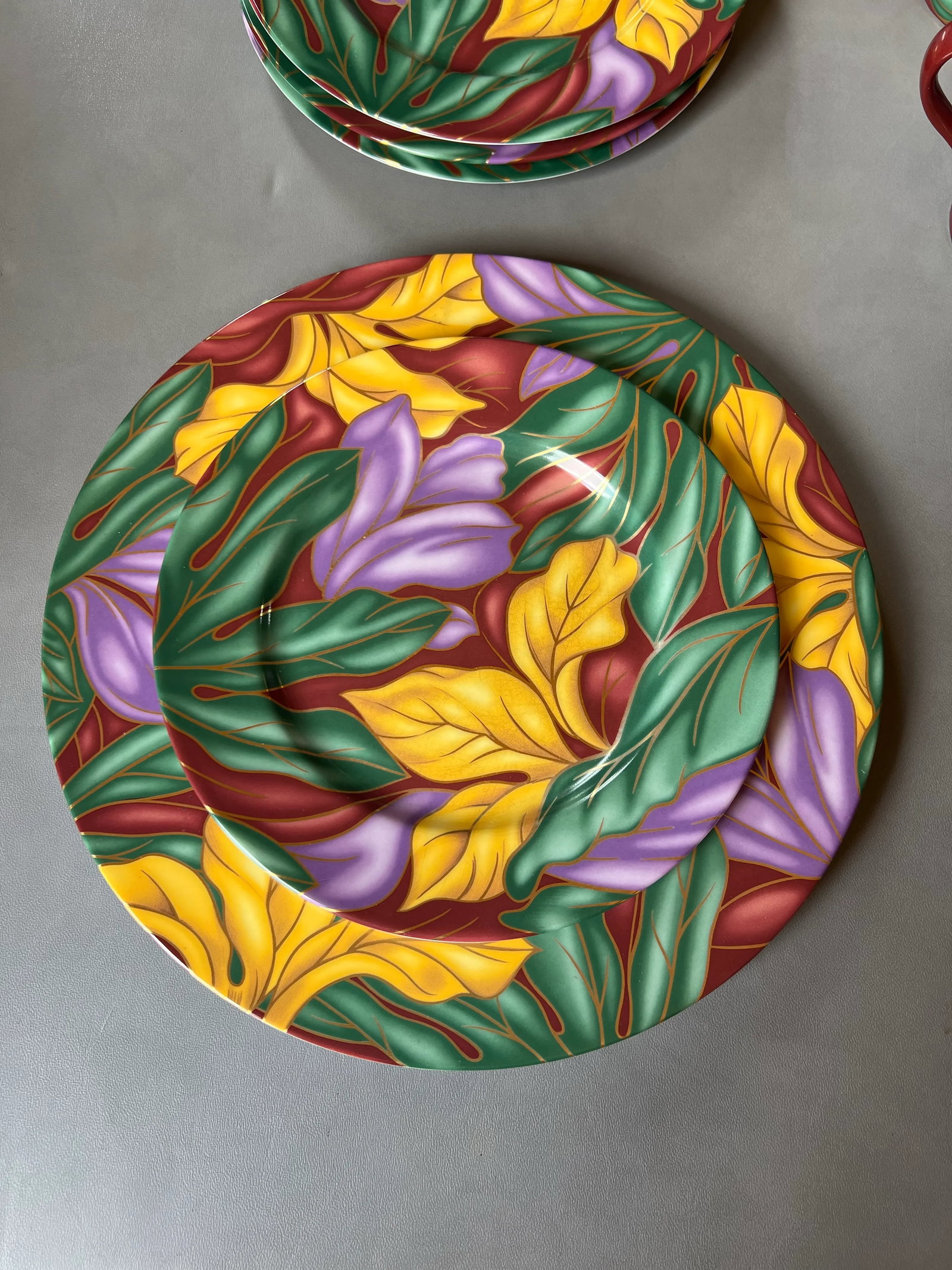 Vintage Colorful Tropical Style Dessert Dish Set- 9 Pieces - 6