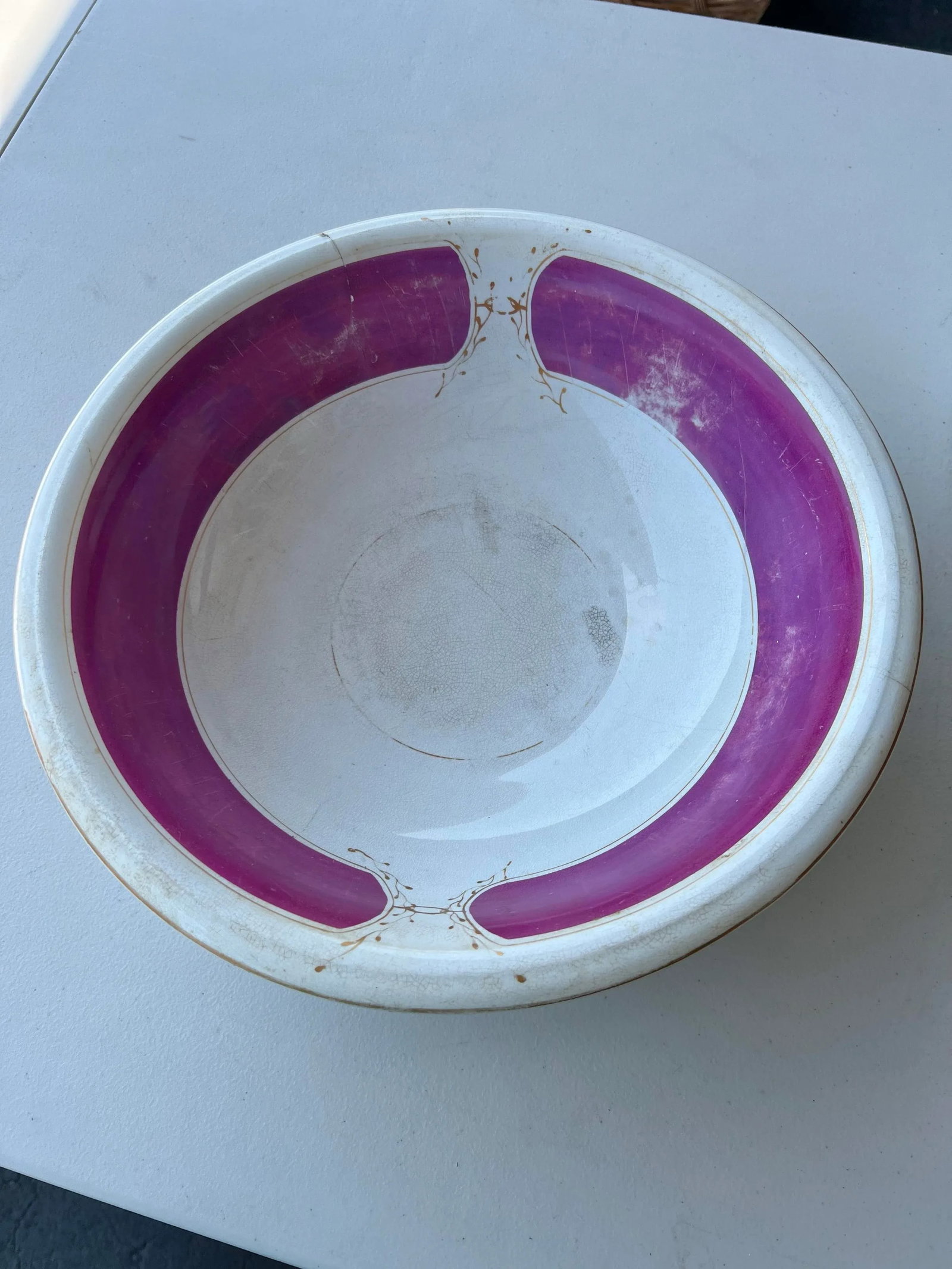Antique Burgess & Campbell Ironstone China Pitcher & Wash Basin Purple & Gold Trim - 4