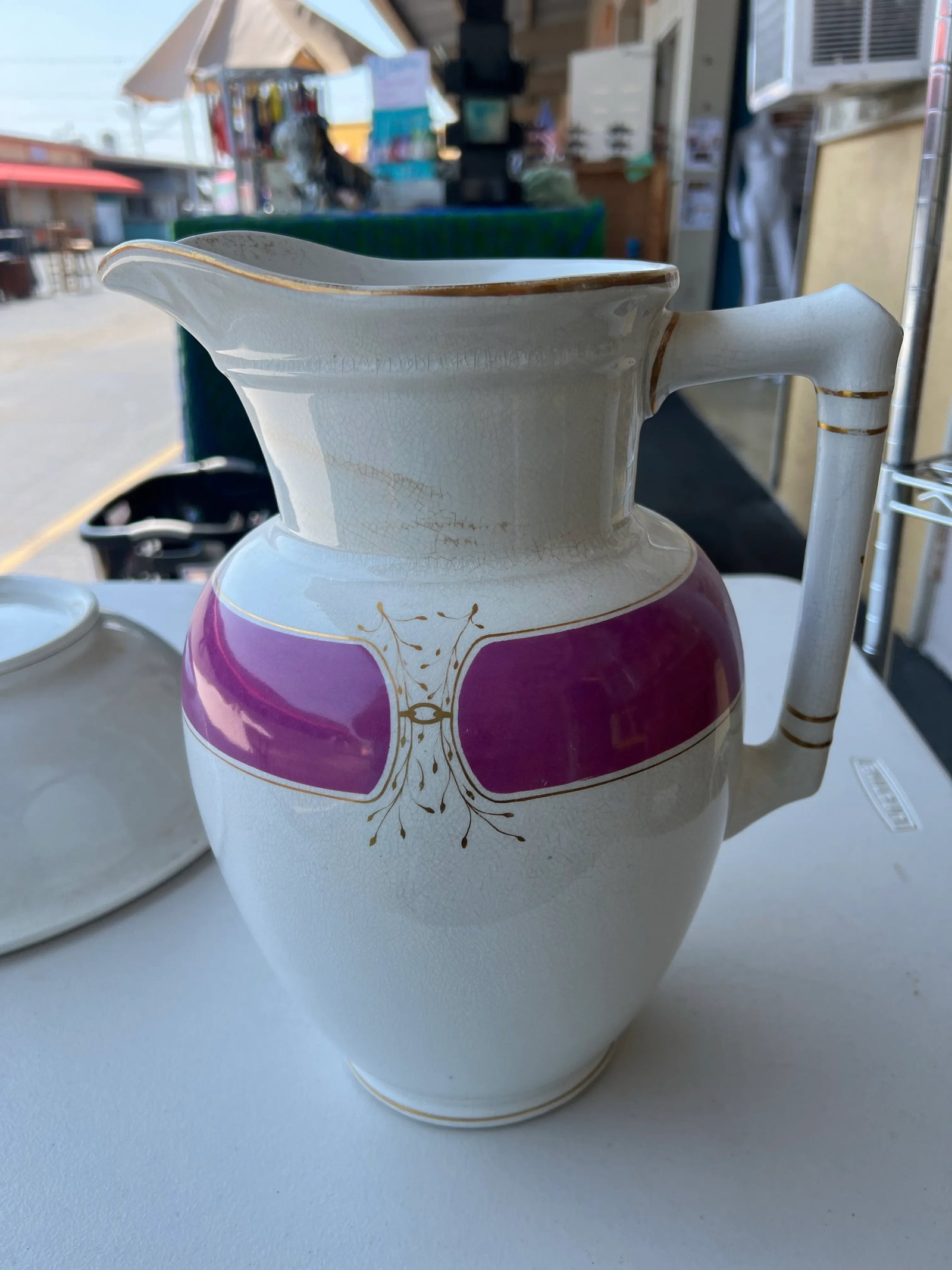 Antique Burgess & Campbell Ironstone China Pitcher & Wash Basin Purple & Gold Trim - 5