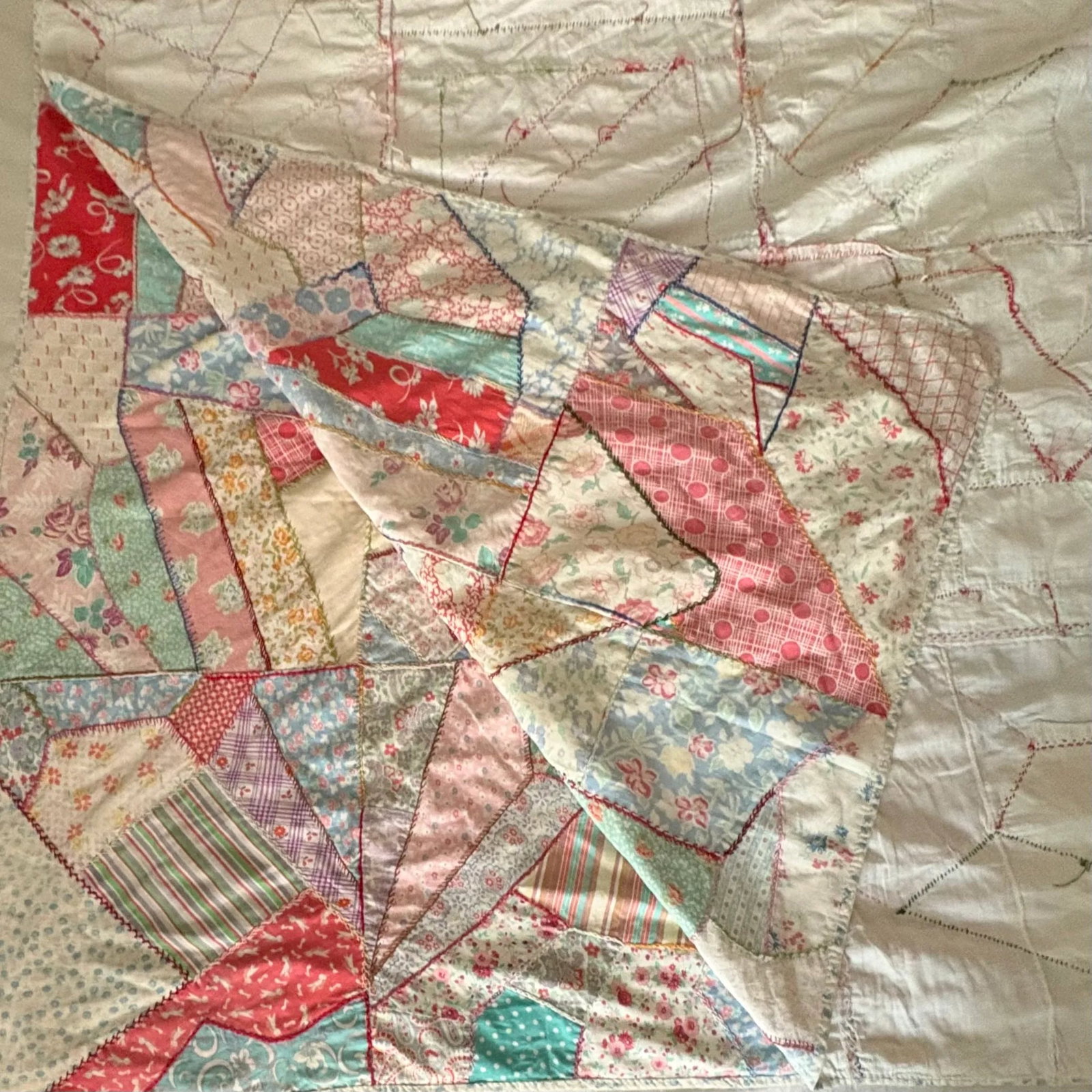 1950's-60's Boho Chic Floral Summer Crazy Quilt - 3