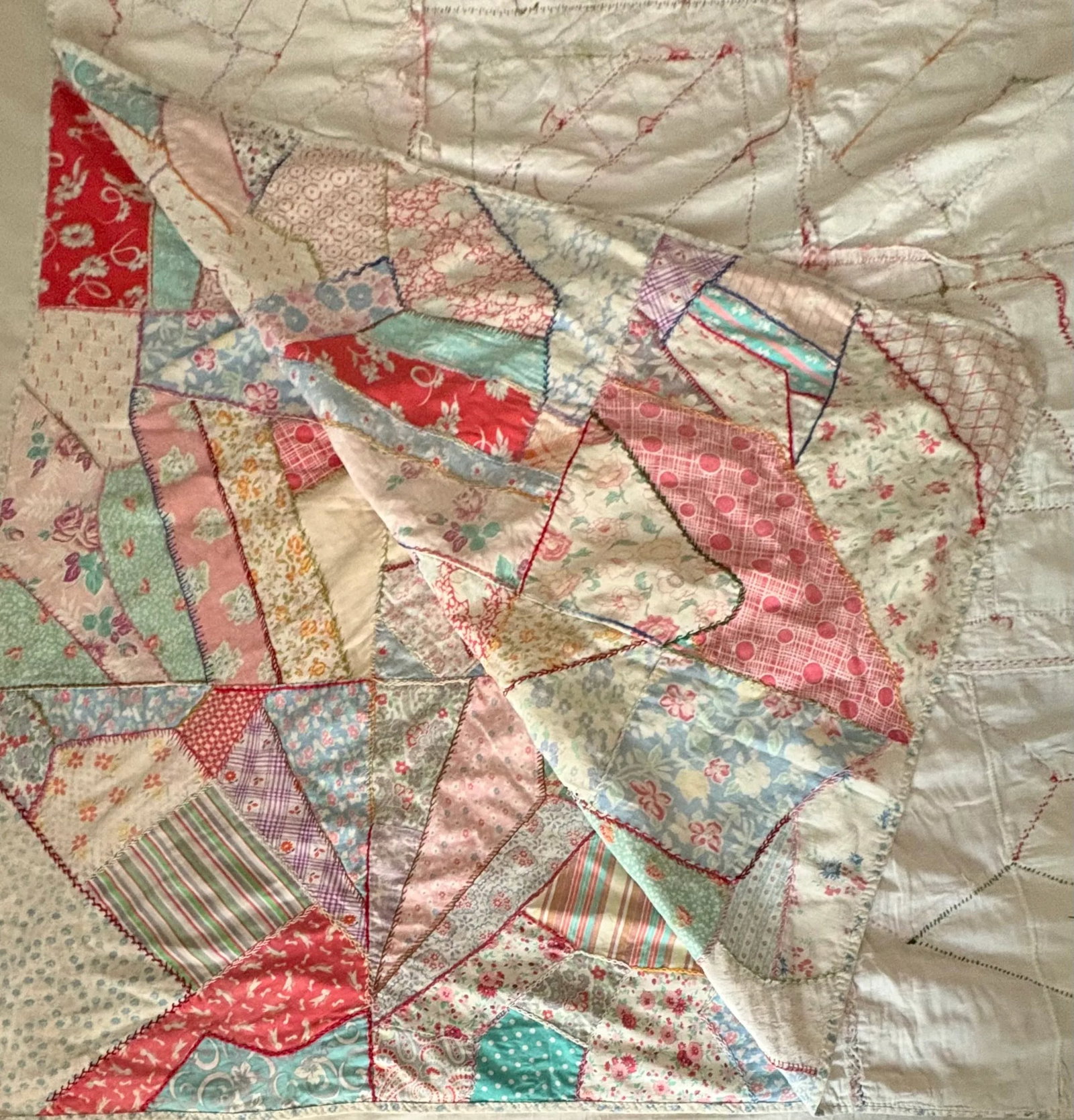 1950's-60's Boho Chic Floral Summer Crazy Quilt - 5