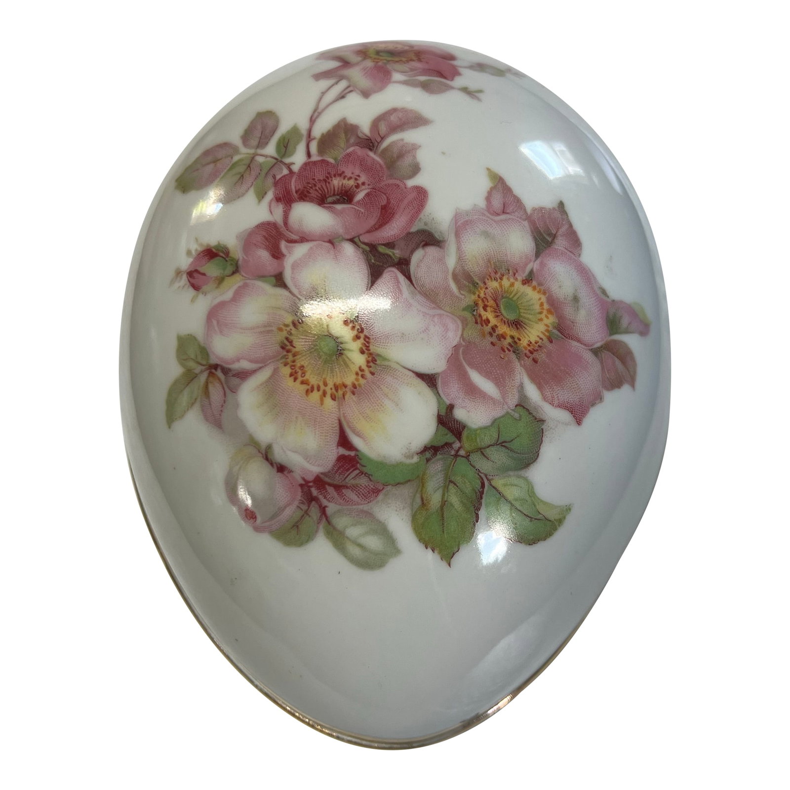 1950s Porcelain Trinket Egg Shaped Box Signed: Floral Porcelain Egg Shape Trinket / Vanity Dish trimmed in Gold. This Trinket Box is stamped on the bottom "Gerlod Porzellan Tettau Bavaria made in West Germany". This wonderful box was made from