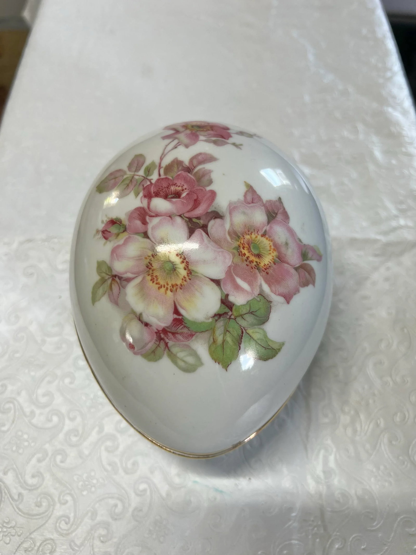 1950s Porcelain Trinket Egg Shaped Box Signed - 8