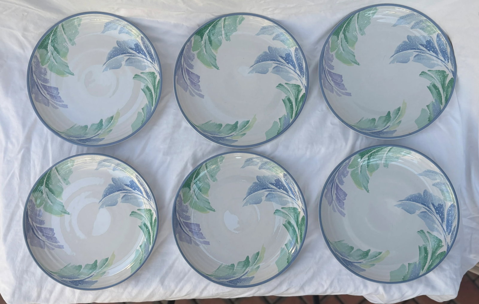 Pastel Palm Leaves Stoneware Dinner Plates- Set of 6 - 4
