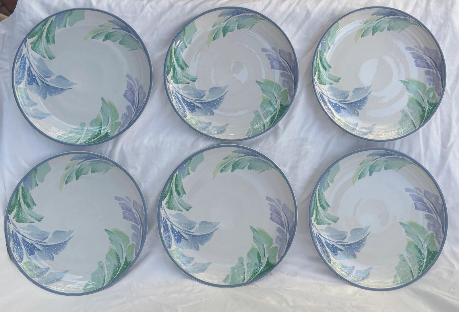 Pastel Palm Leaves Stoneware Dinner Plates- Set of 6 - 5