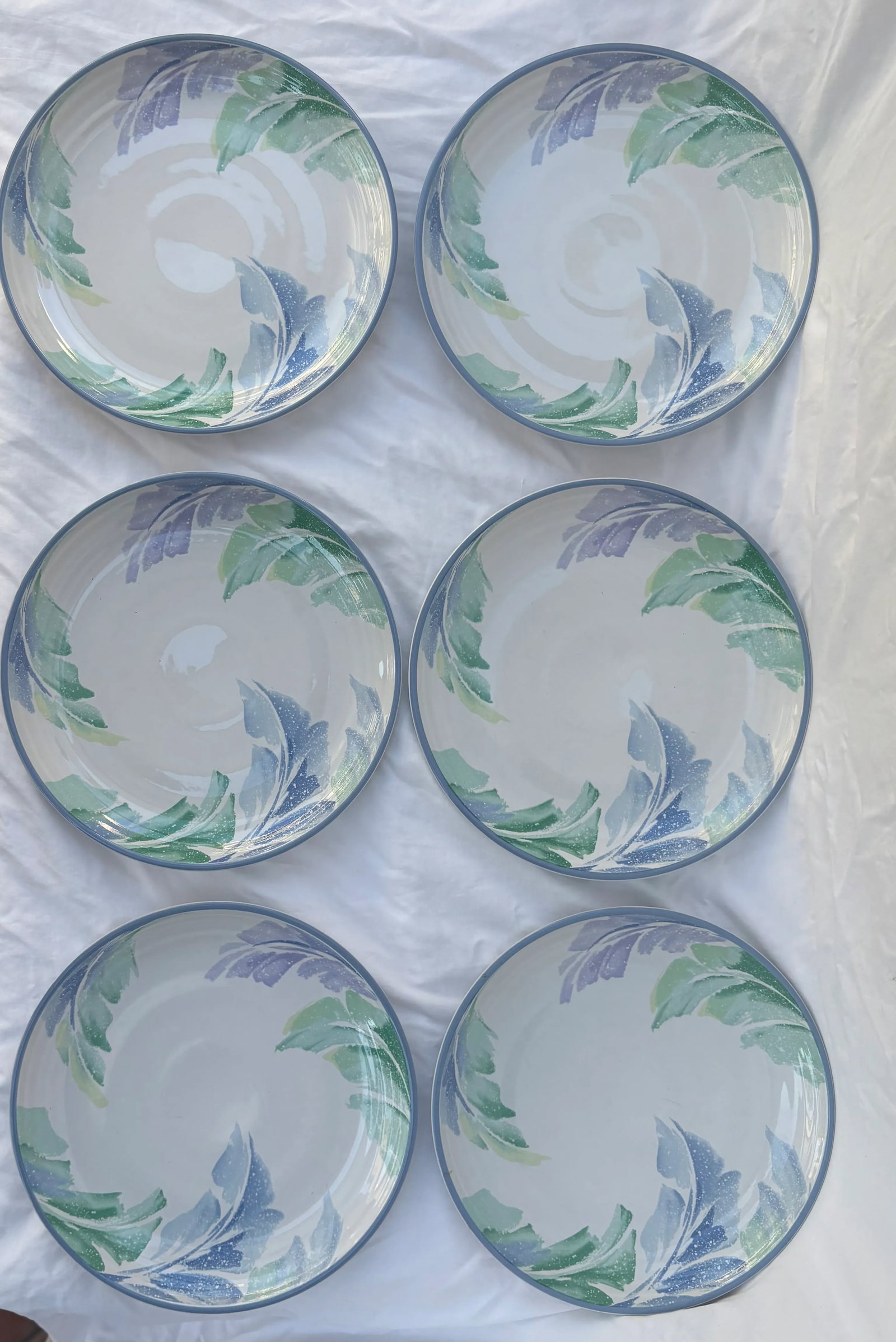 Pastel Palm Leaves Stoneware Dinner Plates- Set of 6 - 6