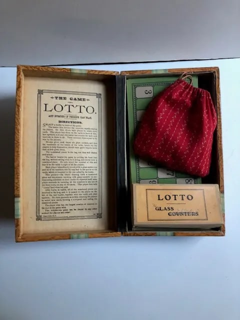 Antique Holiday Lotto Game With Box, Counters, Boards and Numbers - 2