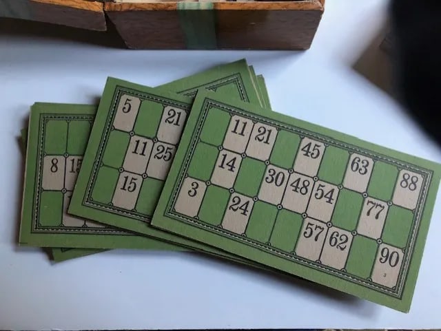 Antique Holiday Lotto Game With Box, Counters, Boards and Numbers - 4