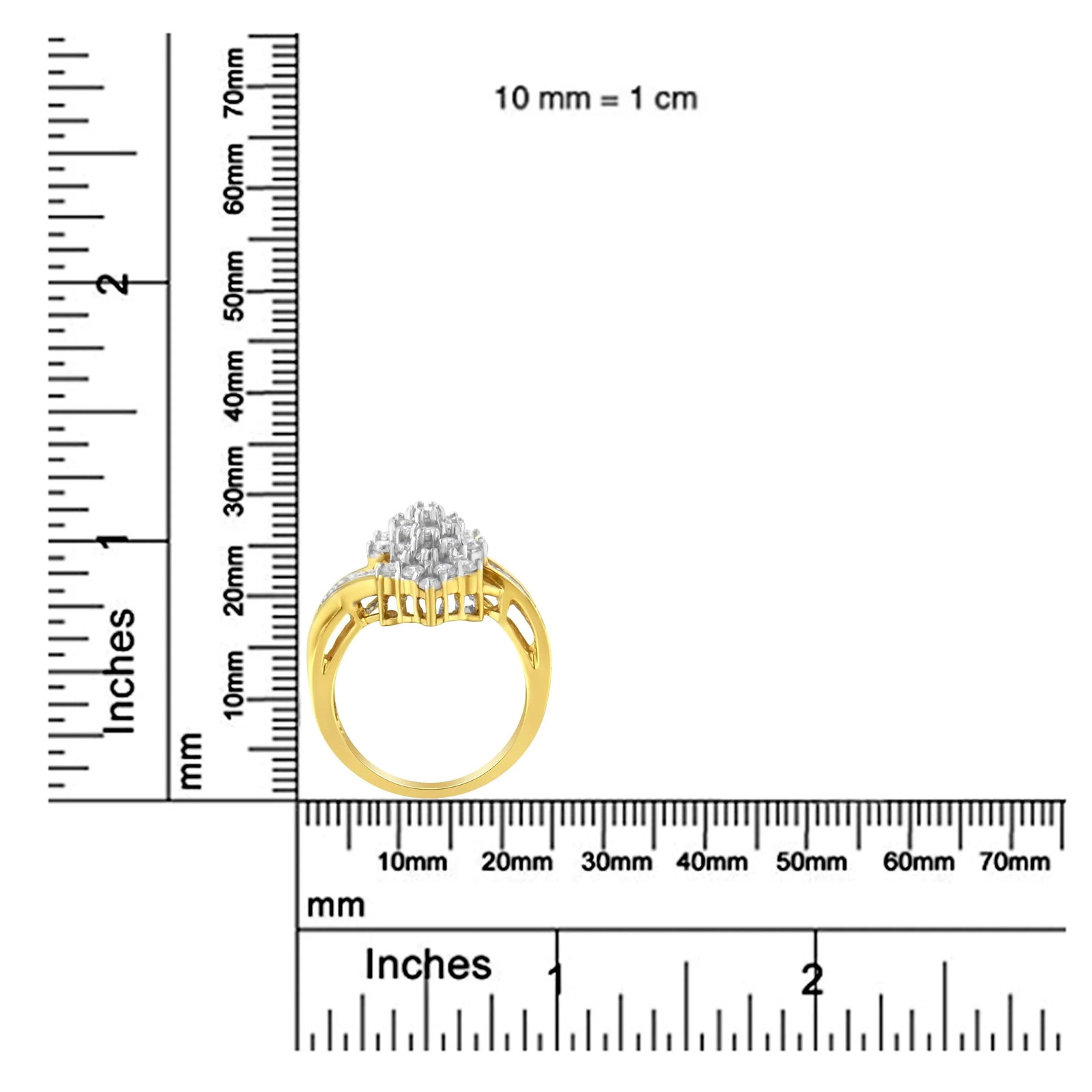 10K Yellow Gold Round And Baguette Cut Diamond Cluster Ring (1 1/10 Cttw, H-I Color, SI2-I1 Clarity) - 7