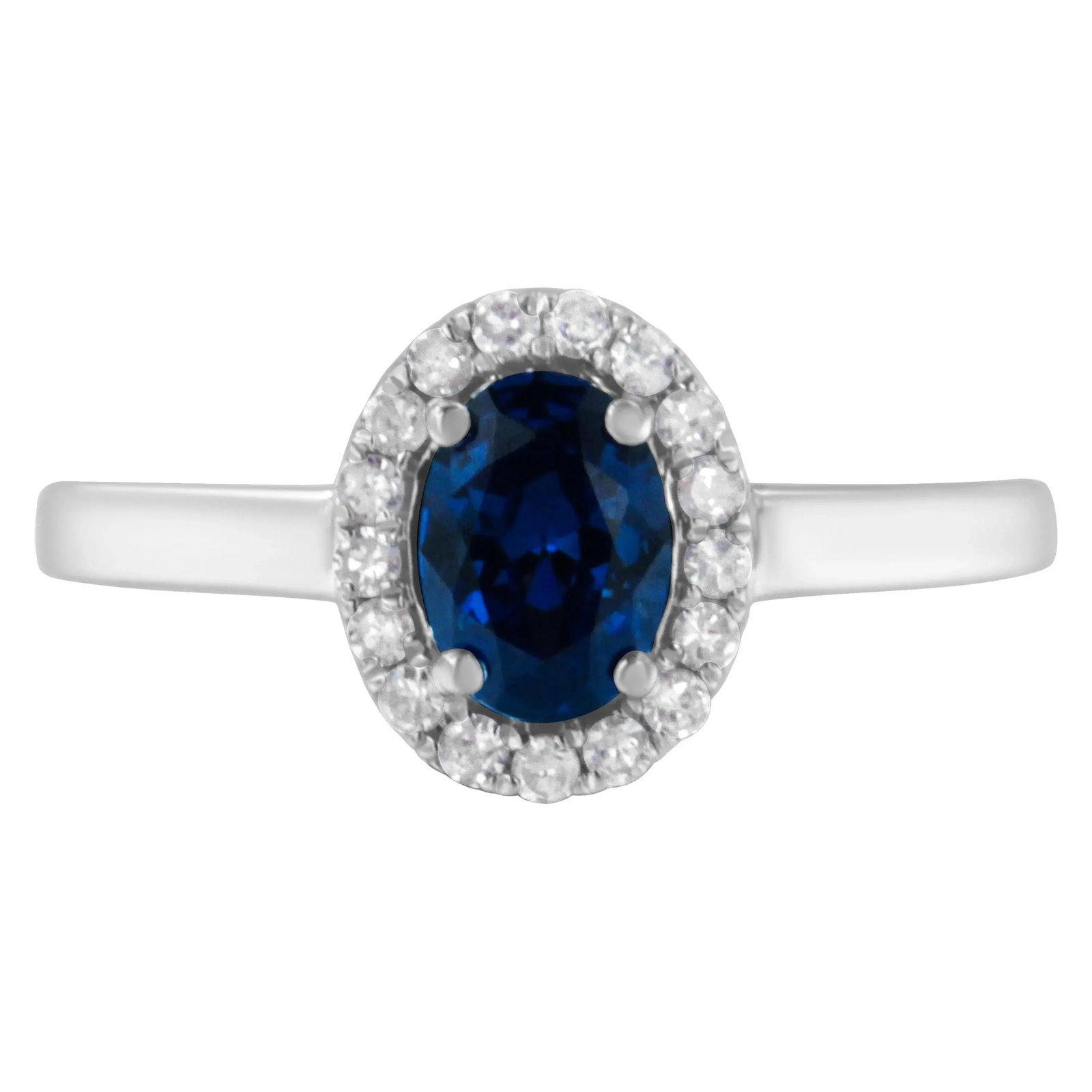 10K White Gold 1/5 Cttw Round Diamond and Prong Set 7MM Created Blue Sapphire Halo Cocktail Ring (H- - 2
