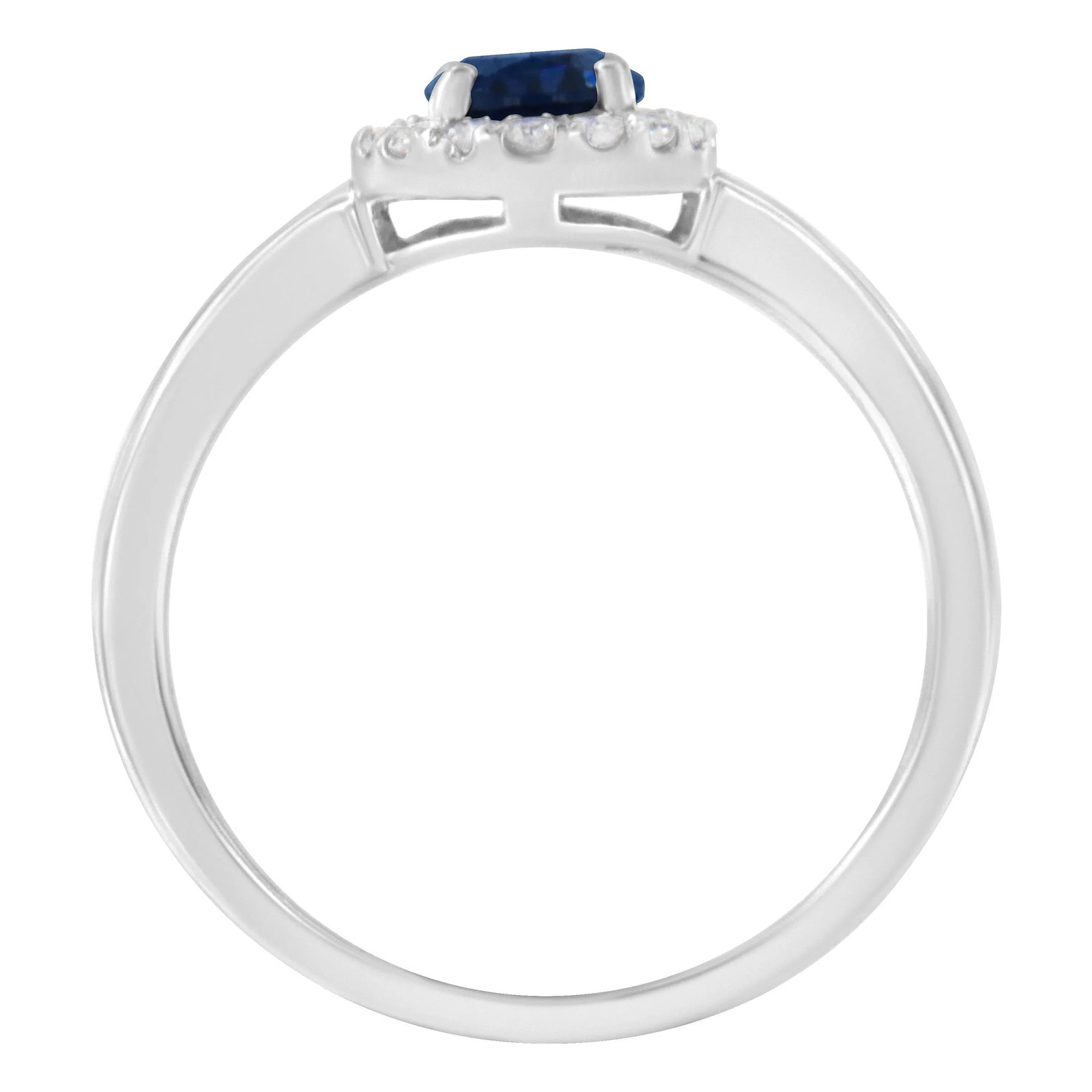 10K White Gold 1/5 Cttw Round Diamond and Prong Set 7MM Created Blue Sapphire Halo Cocktail Ring (H- - 4