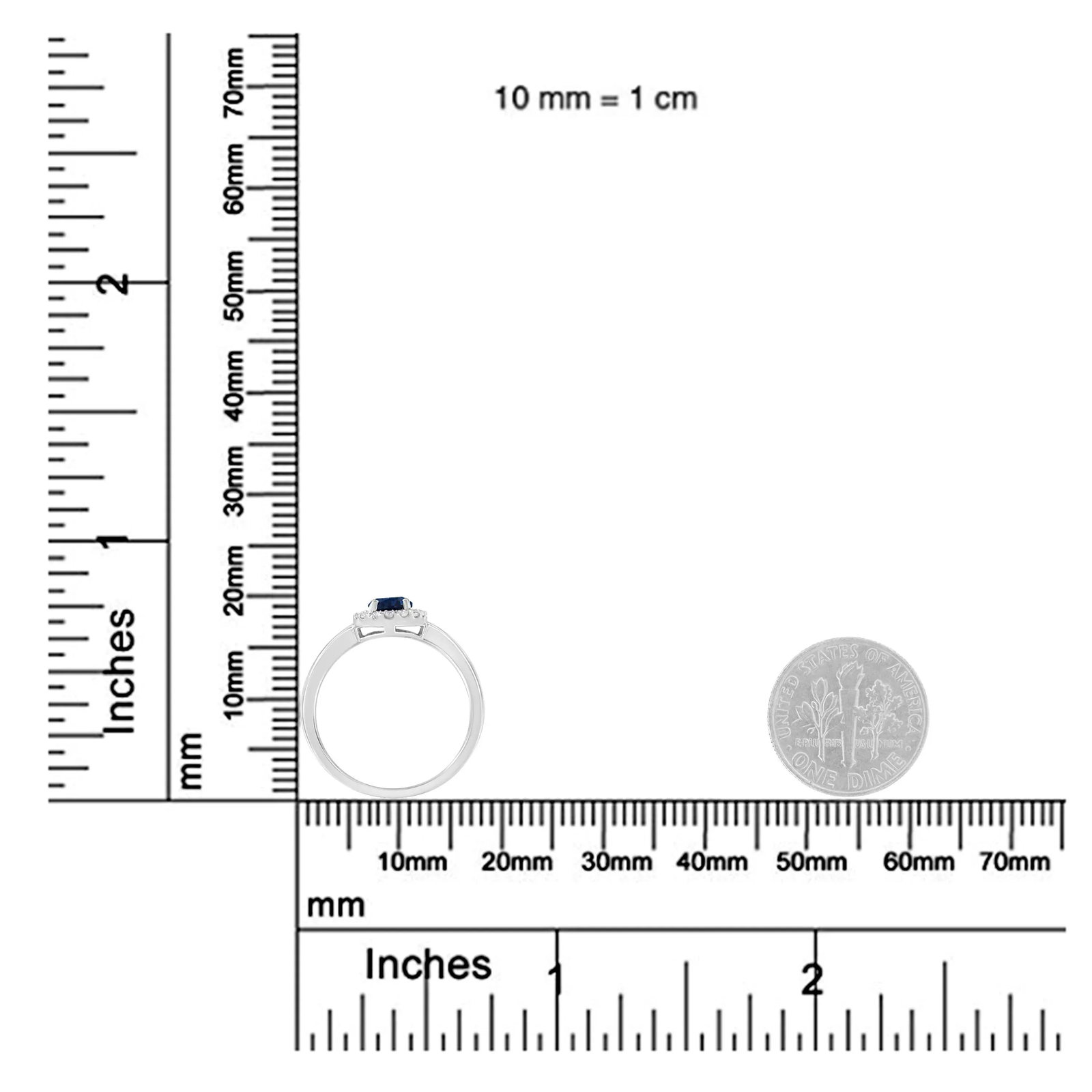 10K White Gold 1/5 Cttw Round Diamond and Prong Set 7MM Created Blue Sapphire Halo Cocktail Ring (H- - 7