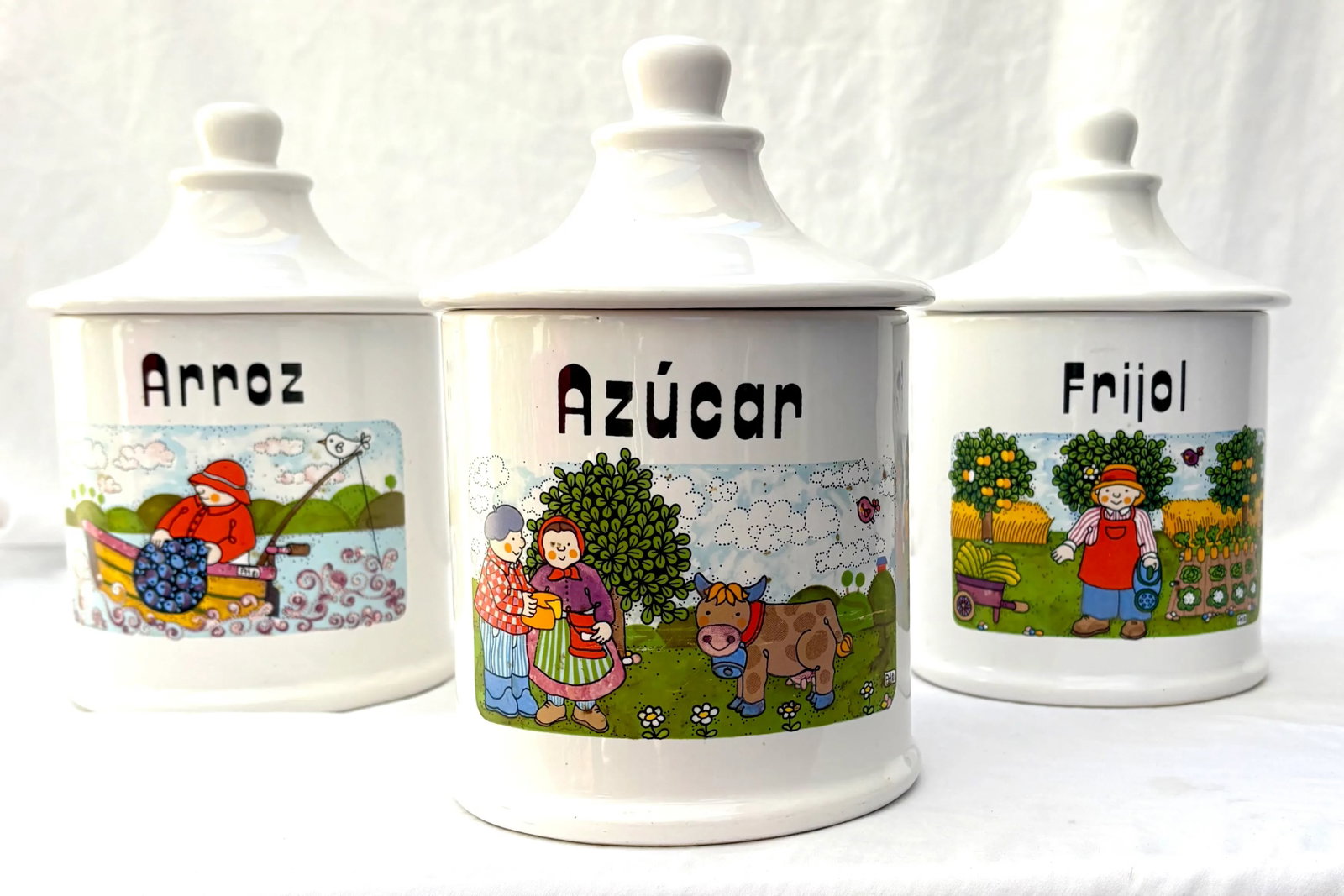 1980s Mexican Folk Art Hand Painted Ceramic Canisters With Lids, Signed by Artist - Set of 3 - 2