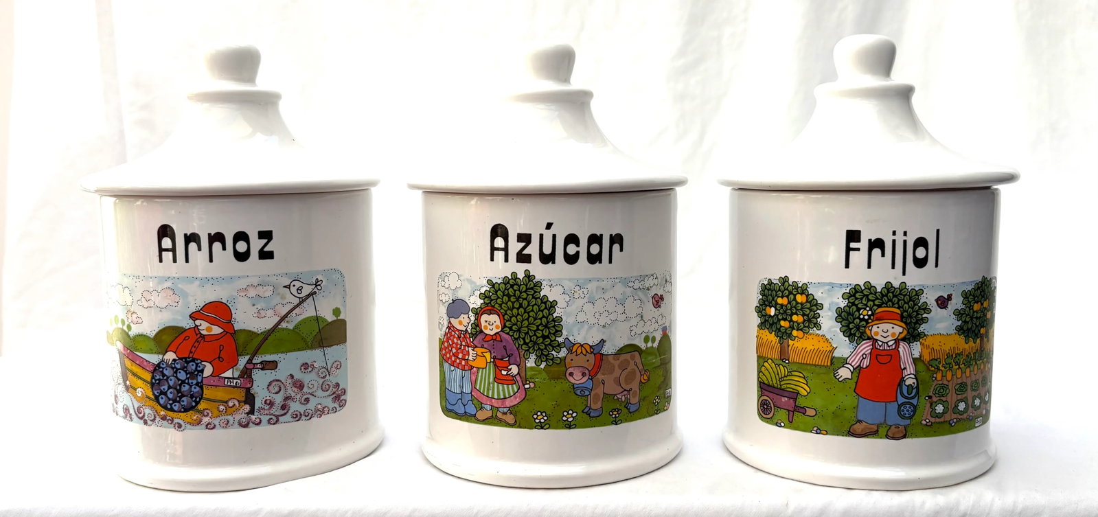 1980s Mexican Folk Art Hand Painted Ceramic Canisters With Lids, Signed by Artist - Set of 3 - 6
