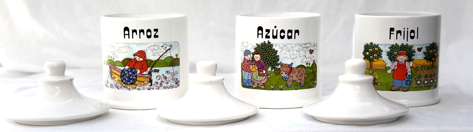 1980s Mexican Folk Art Hand Painted Ceramic Canisters With Lids, Signed by Artist - Set of 3 - 8