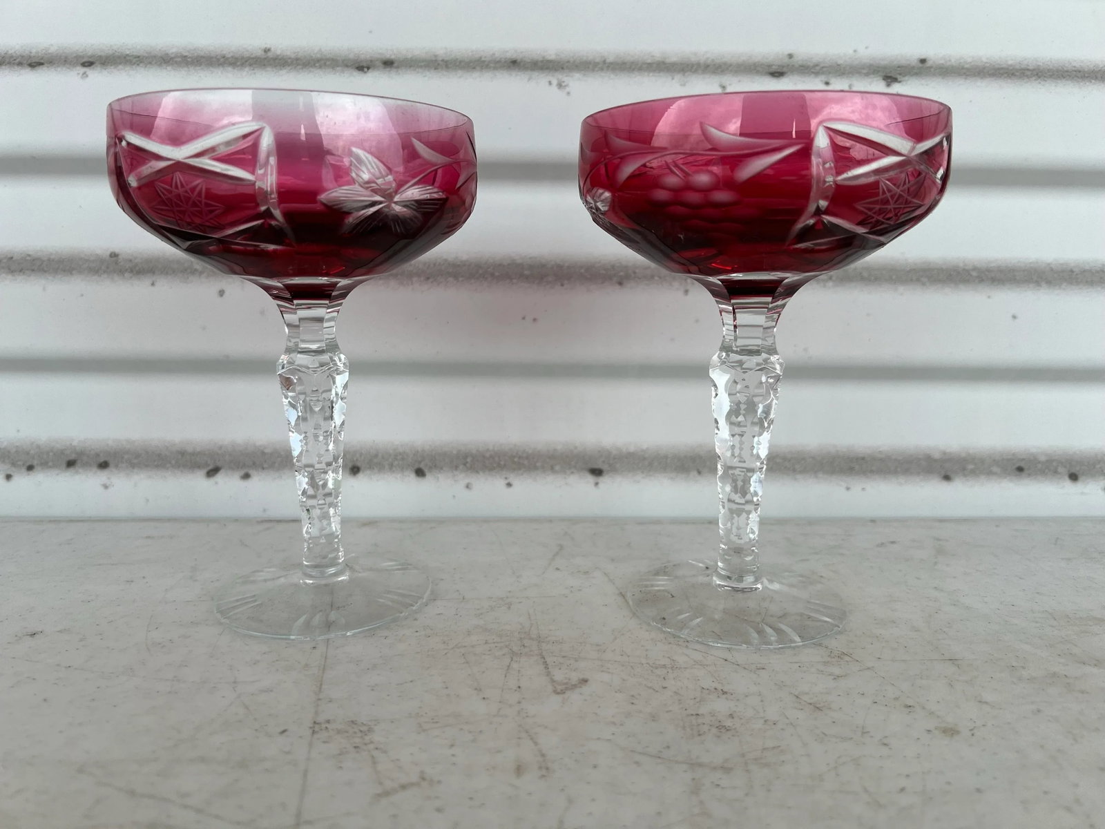Vintage Cranberry/Raspberry Crystal Coupe Glasses - Pair 2 - 2