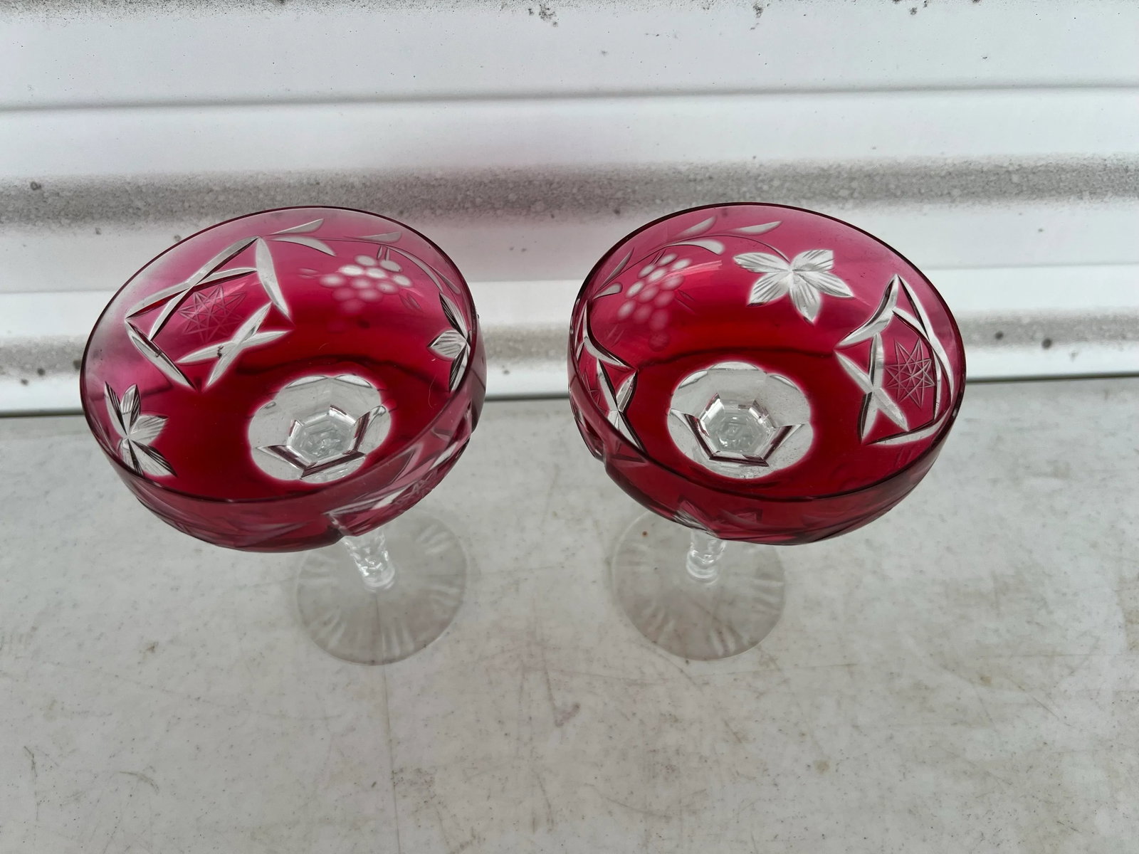 Vintage Cranberry/Raspberry Crystal Coupe Glasses - Pair 2 - 5