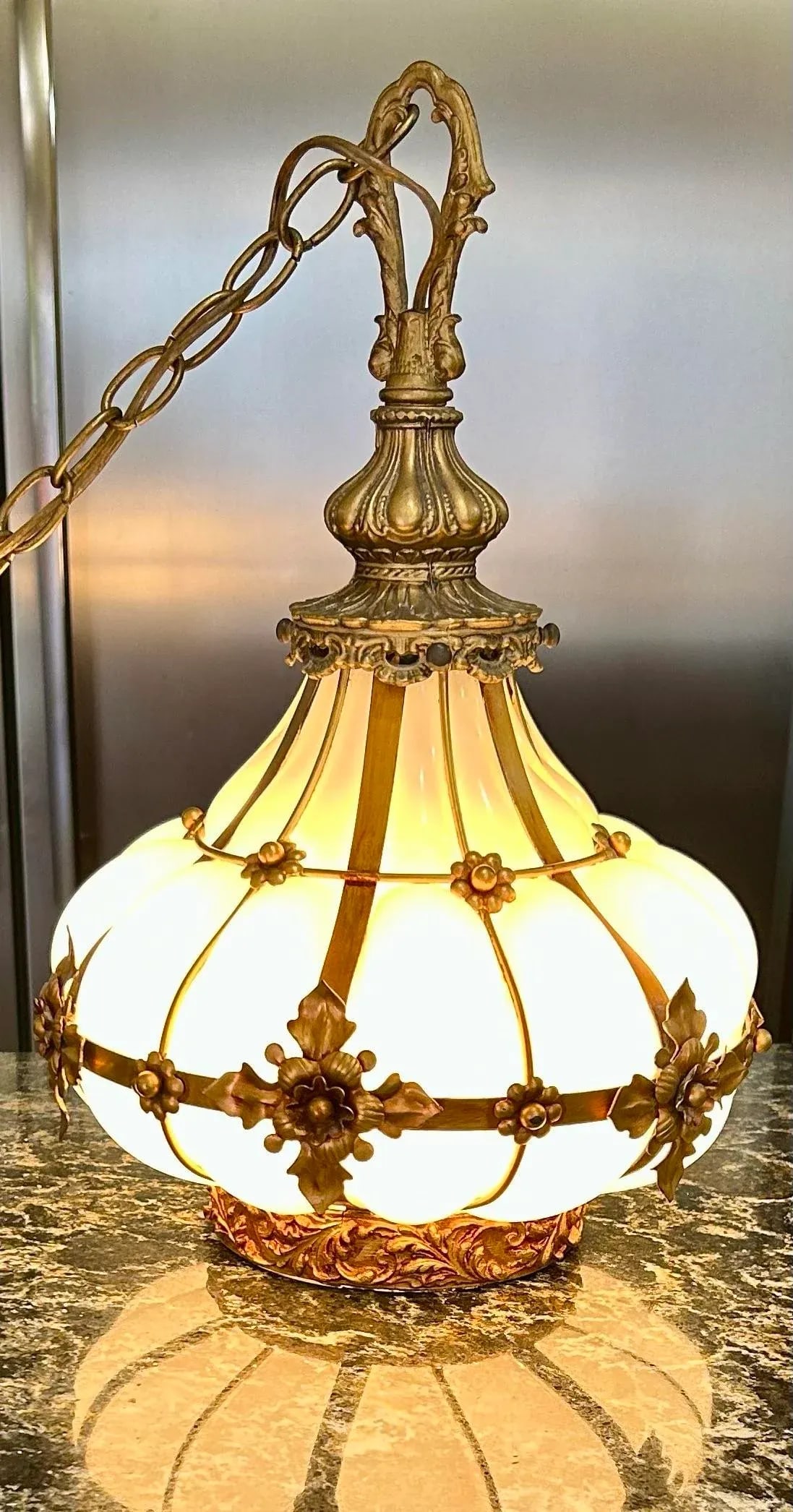 Handmade Mouth Blown in the Style of Seguso, Murano, Wrought Iron, Caged White Glass, Swag Chandelie - 9
