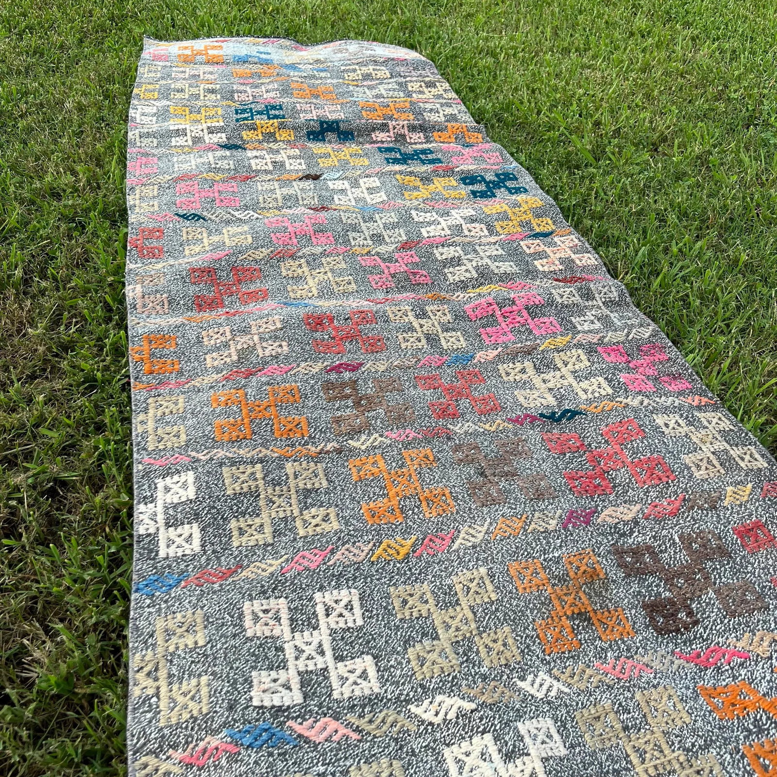 Turkish Vintage Cotton Embroidered Runner Rug - 2