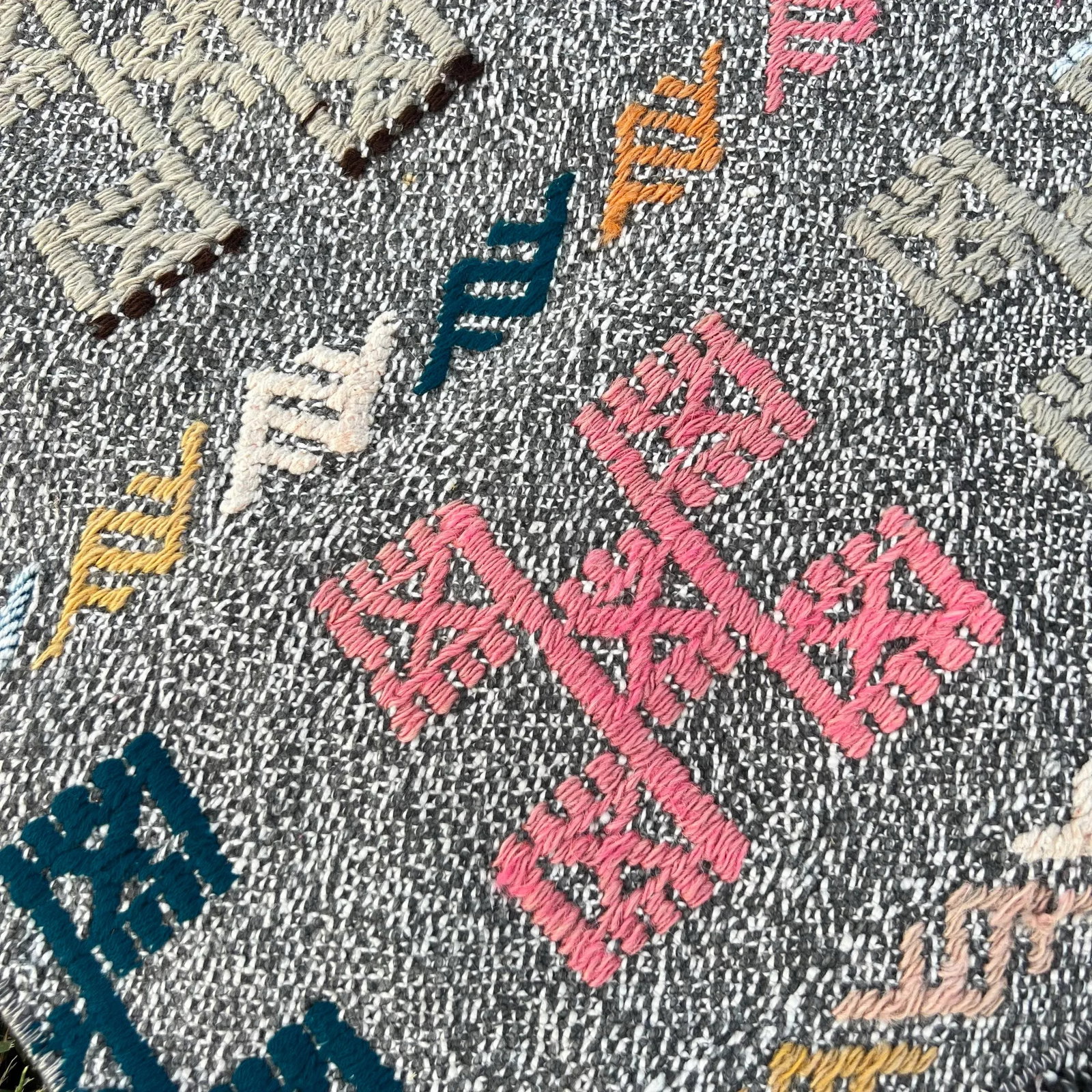 Turkish Vintage Cotton Embroidered Runner Rug - 4