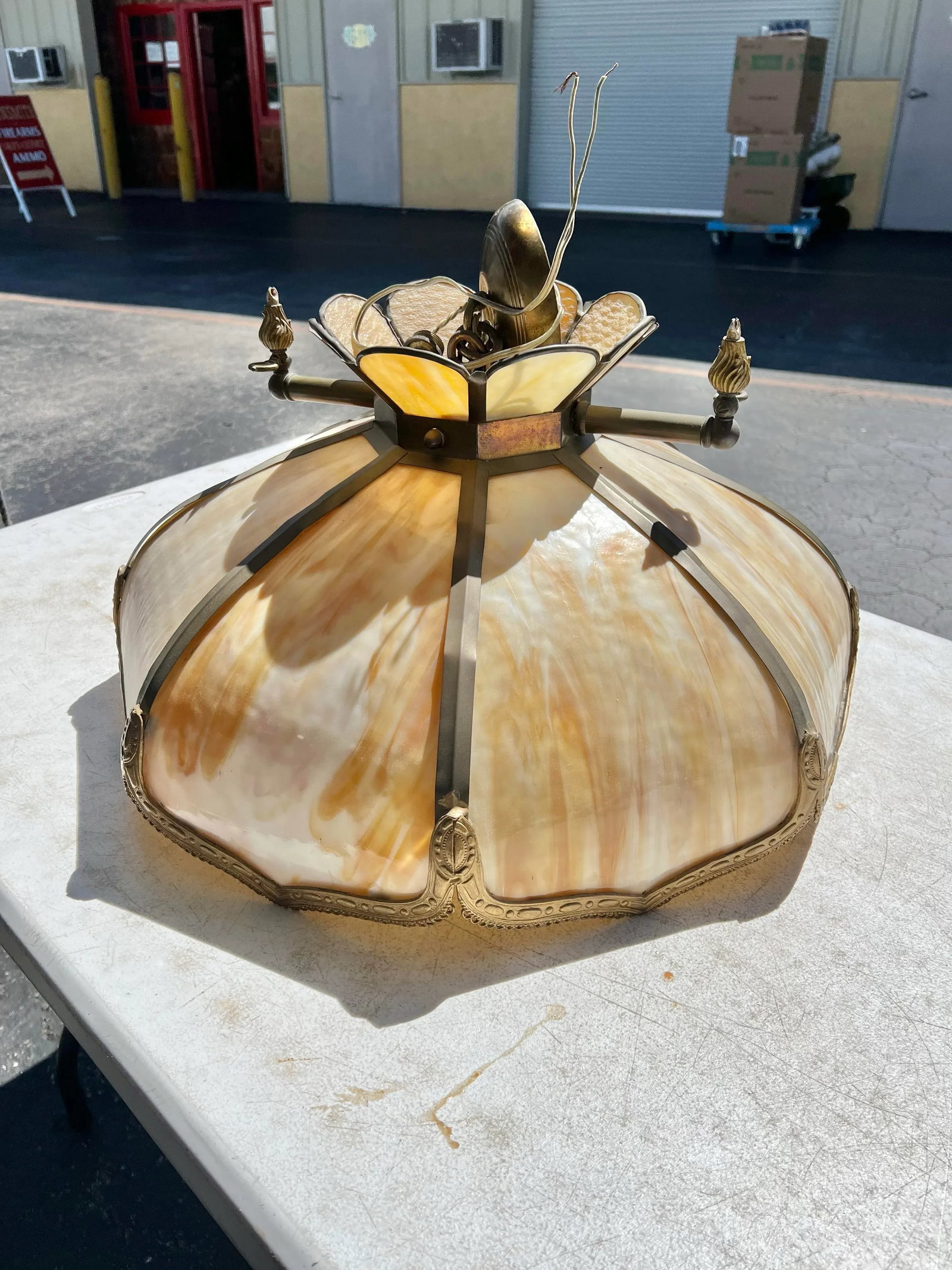 Vintage Slag Pedestal Hanging Lamp - 4