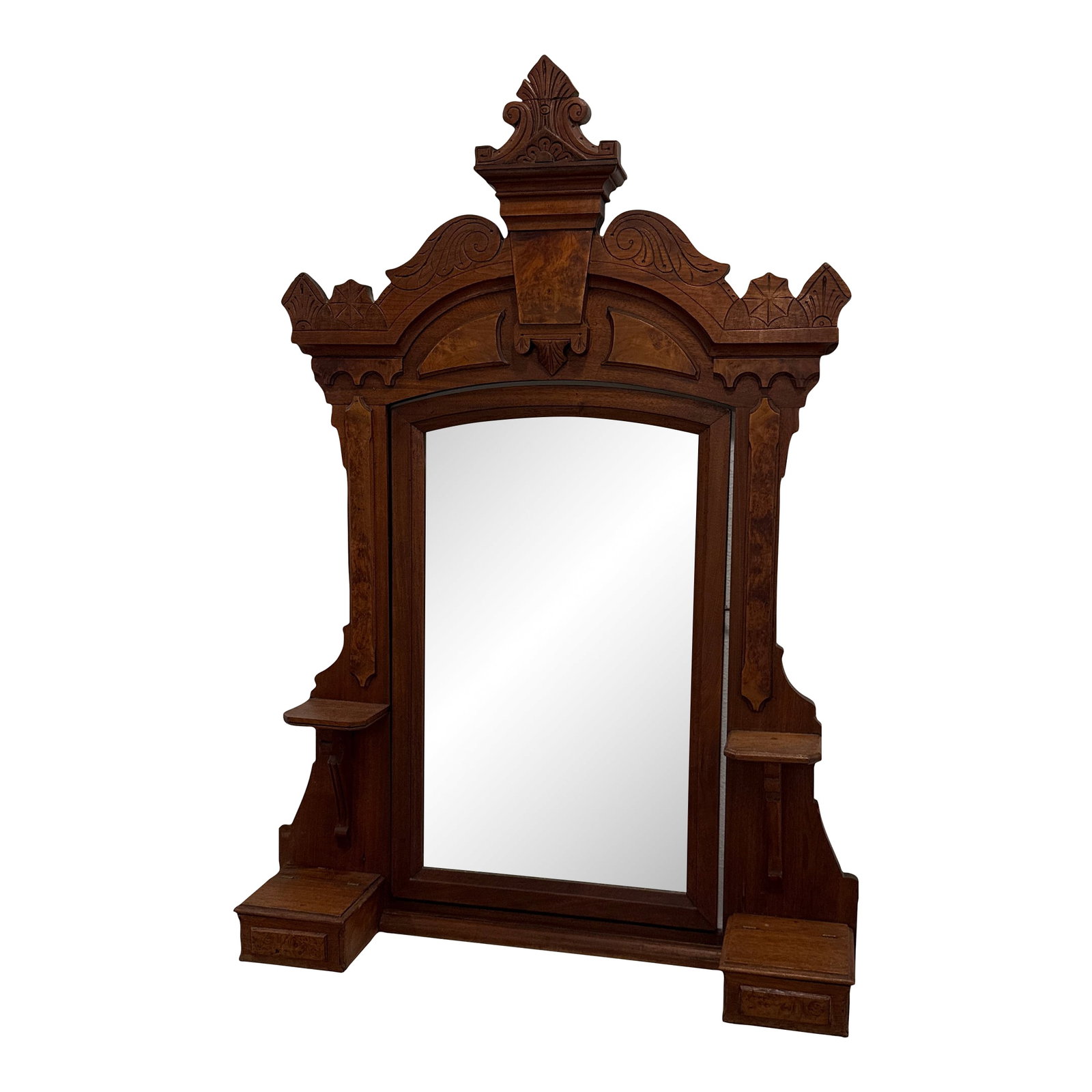 Victorian Eastlake-Style Carved Walnut Wall Mirror With Shelves & Storage Boxes (1 of 11)