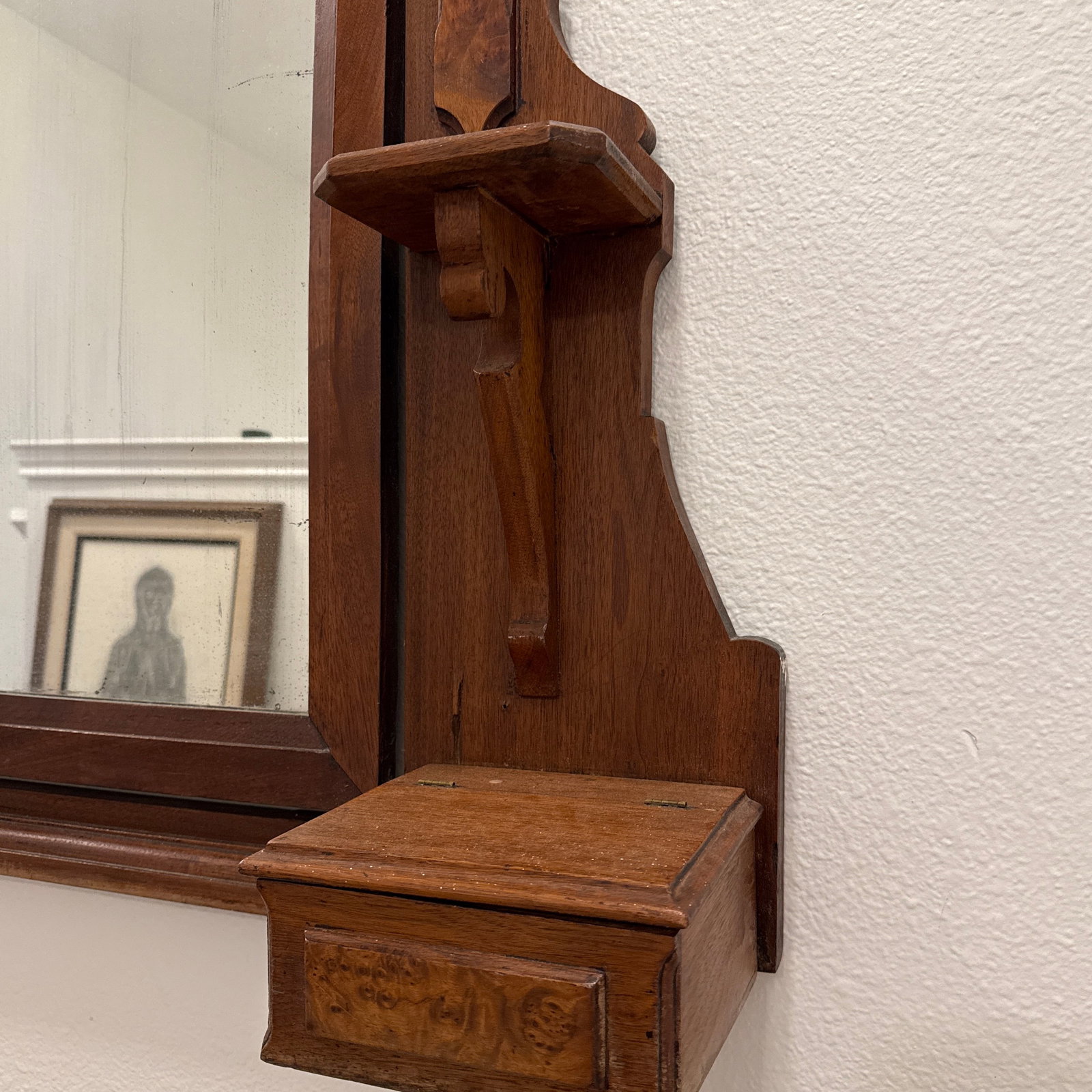 Victorian Eastlake-Style Carved Walnut Wall Mirror With Shelves & Storage Boxes - 6