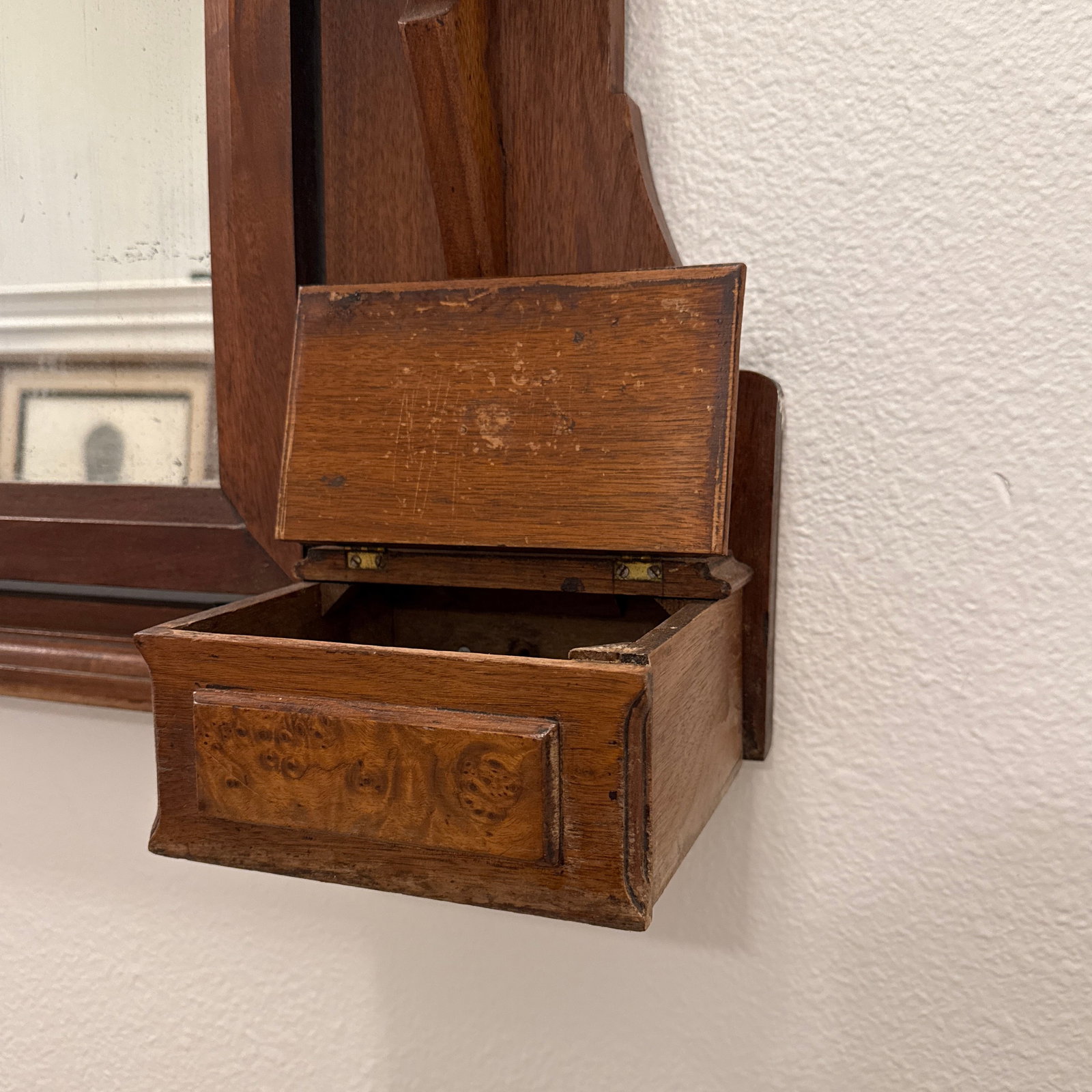 Victorian Eastlake-Style Carved Walnut Wall Mirror With Shelves & Storage Boxes - 7