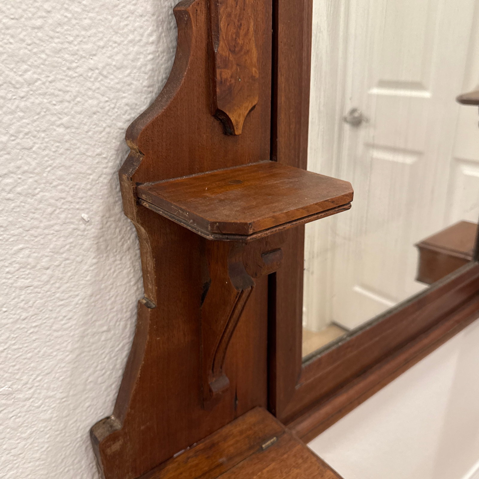 Victorian Eastlake-Style Carved Walnut Wall Mirror With Shelves & Storage Boxes - 9