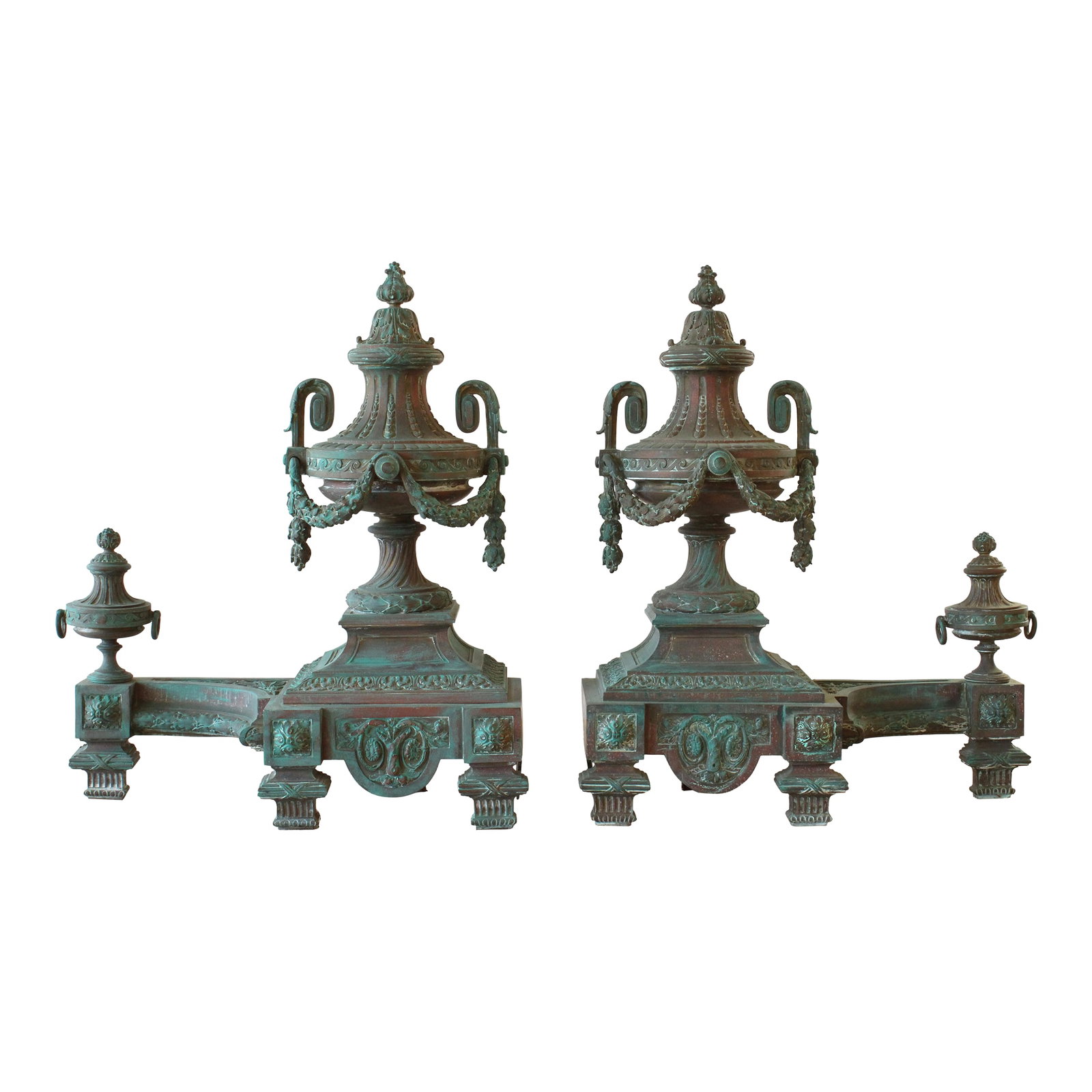 Late 19thC. French Louis XVI Urn Style Bronze Andiron Fireplace S/2 (1 of 6)