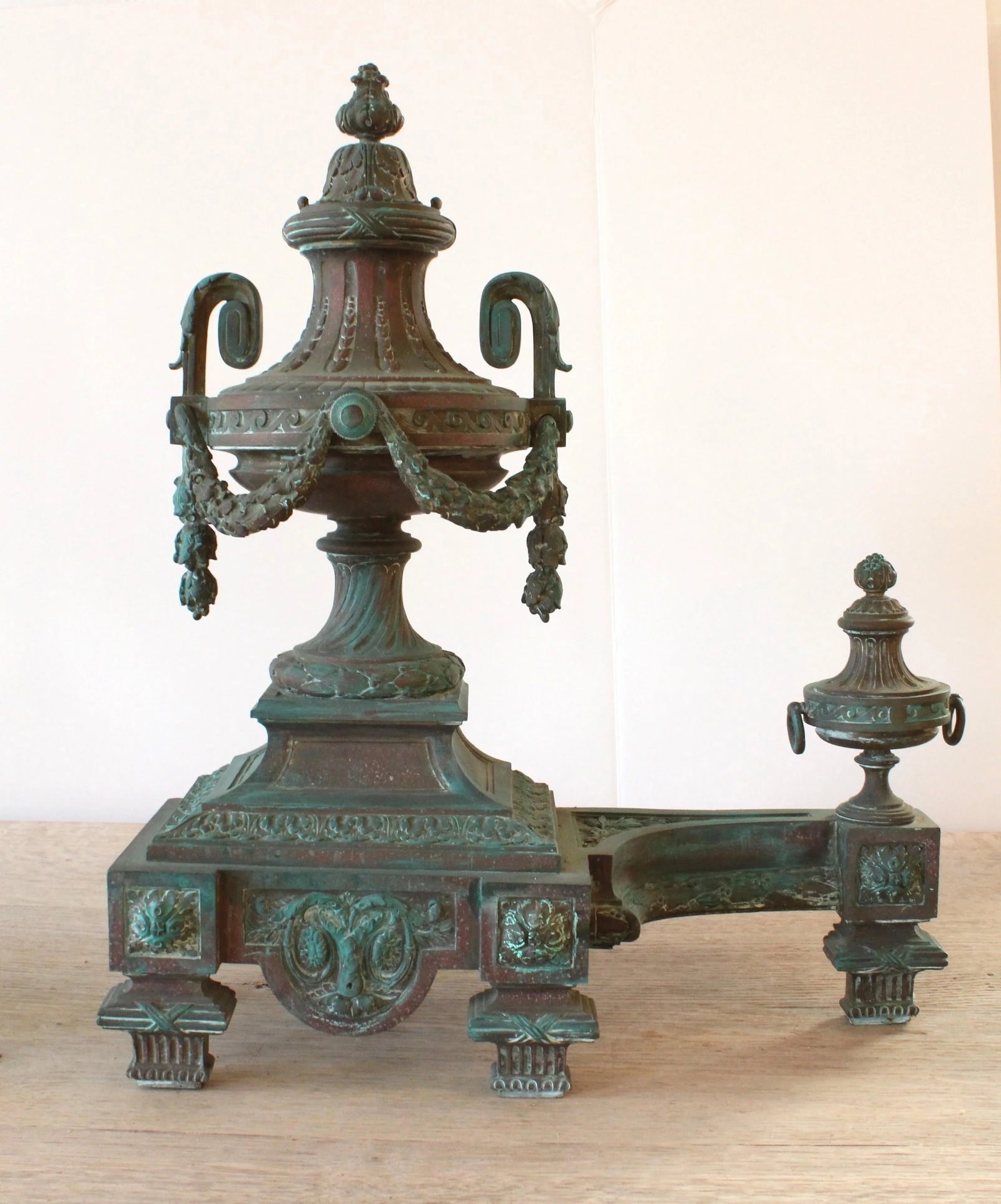 Late 19thC. French Louis XVI Urn Style Bronze Andiron Fireplace S/2 - 2