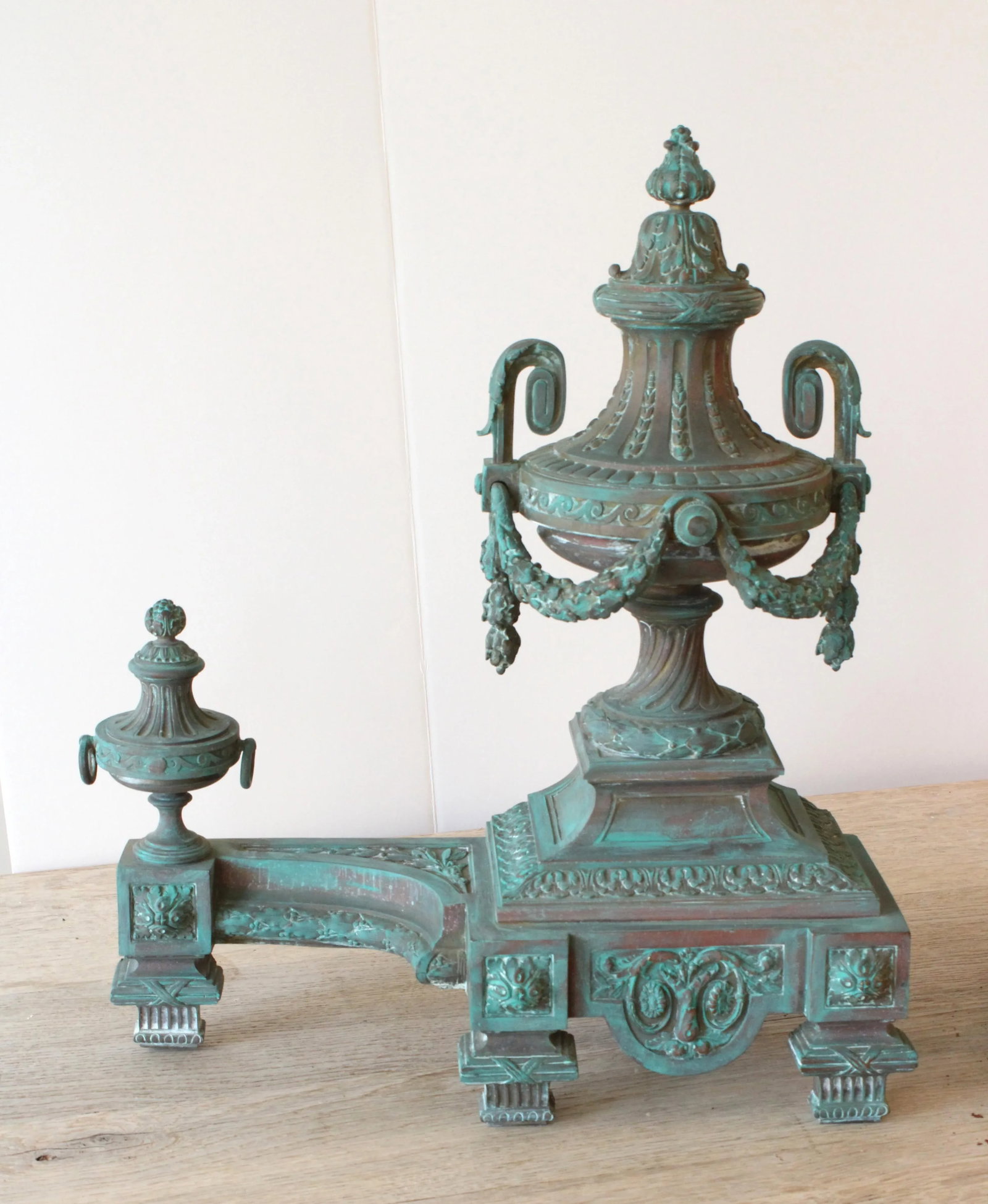 Late 19thC. French Louis XVI Urn Style Bronze Andiron Fireplace S/2 - 3