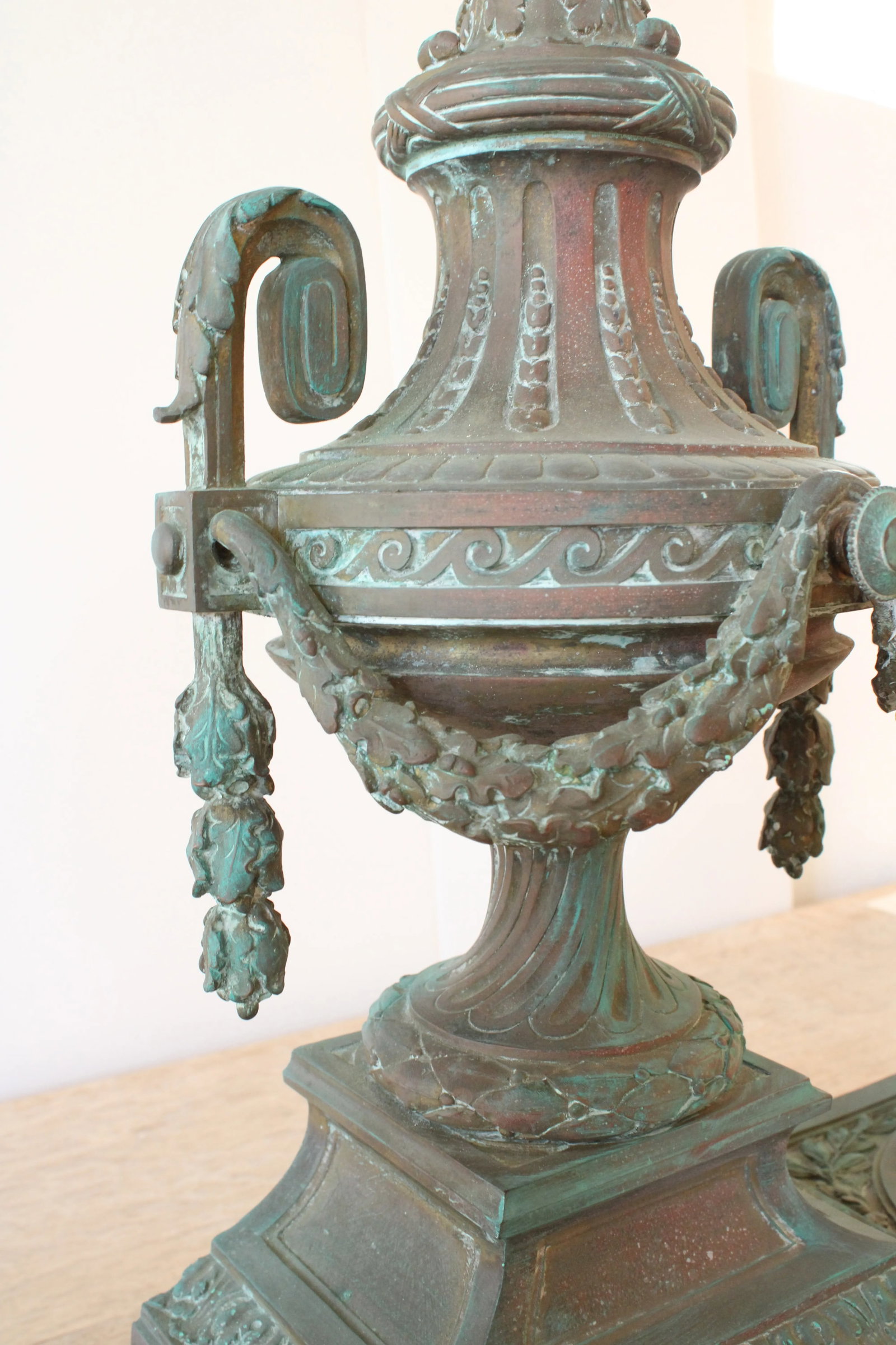 Late 19thC. French Louis XVI Urn Style Bronze Andiron Fireplace S/2 - 4