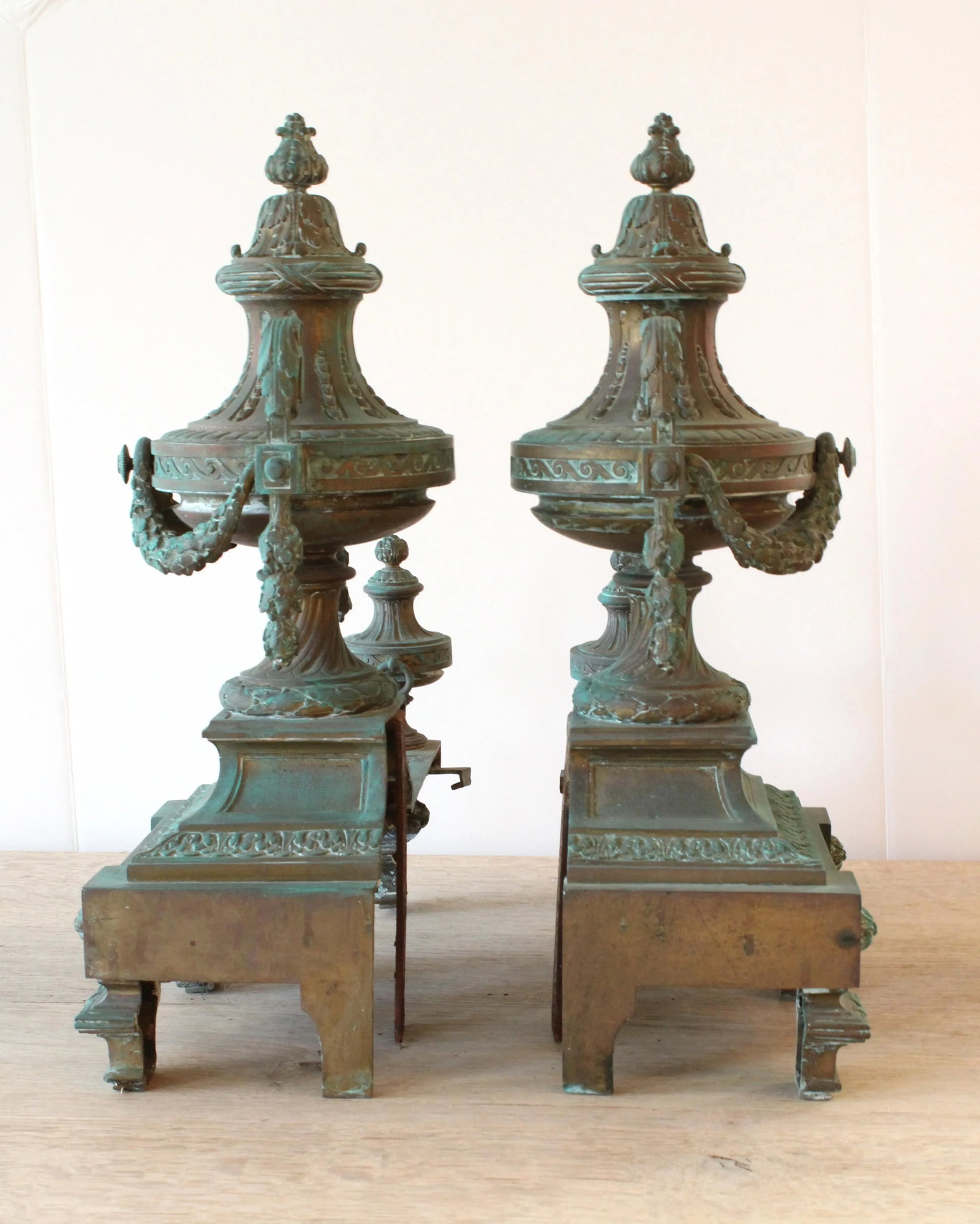 Late 19thC. French Louis XVI Urn Style Bronze Andiron Fireplace S/2 - 5