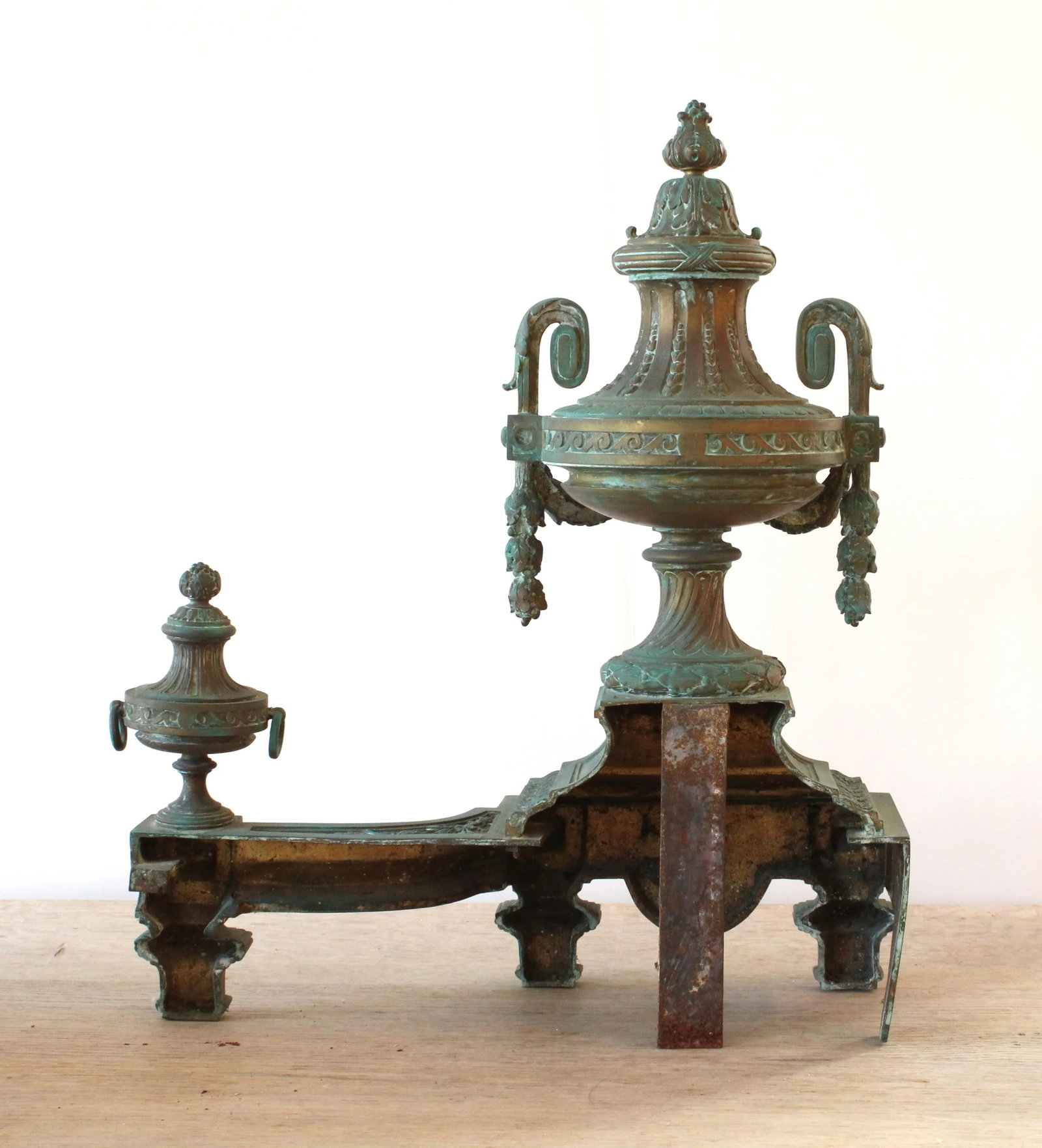 Late 19thC. French Louis XVI Urn Style Bronze Andiron Fireplace S/2 - 6