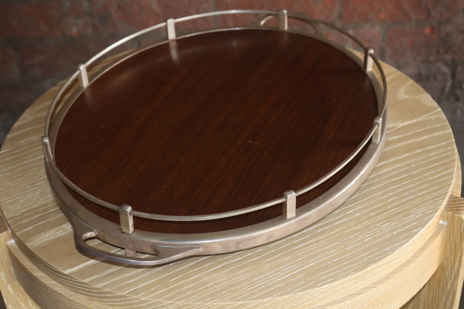 Vintage Walnut and Metal Bar Tray - 6