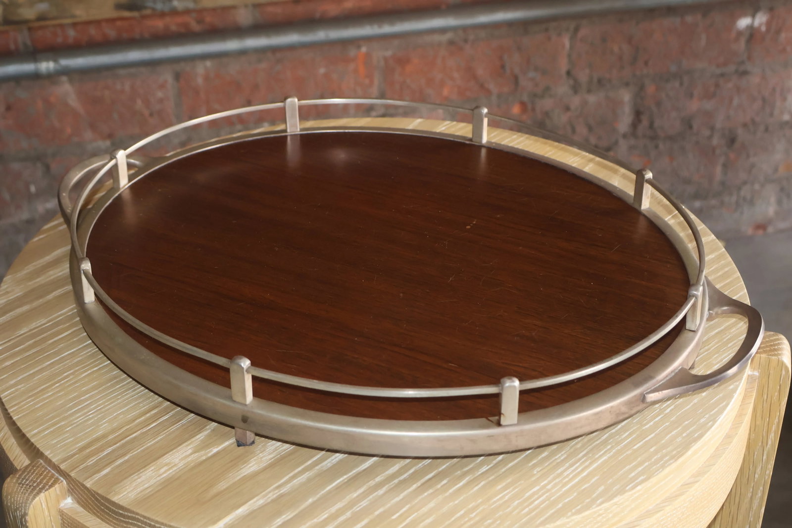 Vintage Walnut and Metal Bar Tray - 8