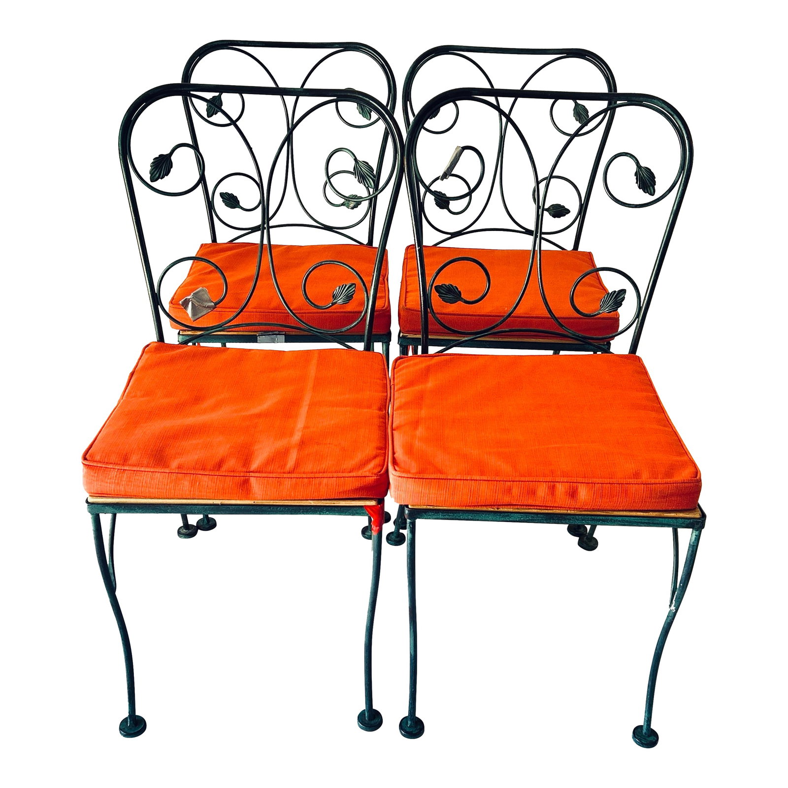 Vintage Wrought Iron Outdoor Chairs - Set of 4: Vintage Set of 4 Wrought Iron Outdoor Chairs, Removable cushions 35.5"H X 17.5"W X 20"D Seat Hight 20" in very good condition. Condition: Alterations: Original Condition Unaltered Imperfections: Some 