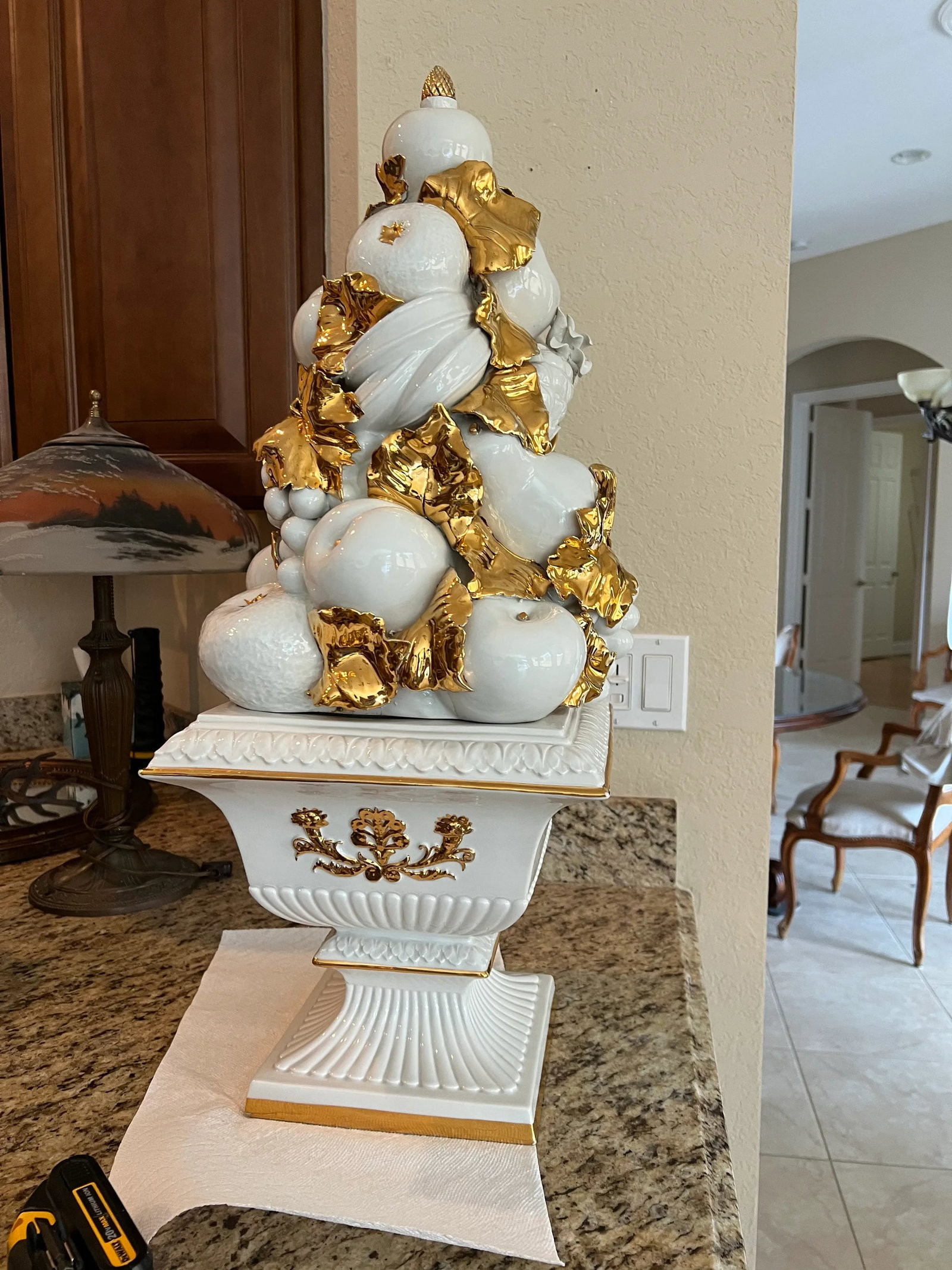 Vintage Hollywood Regency Benrose Capodimonte Italian Fruit Tall Topiary Centerpiece - 8