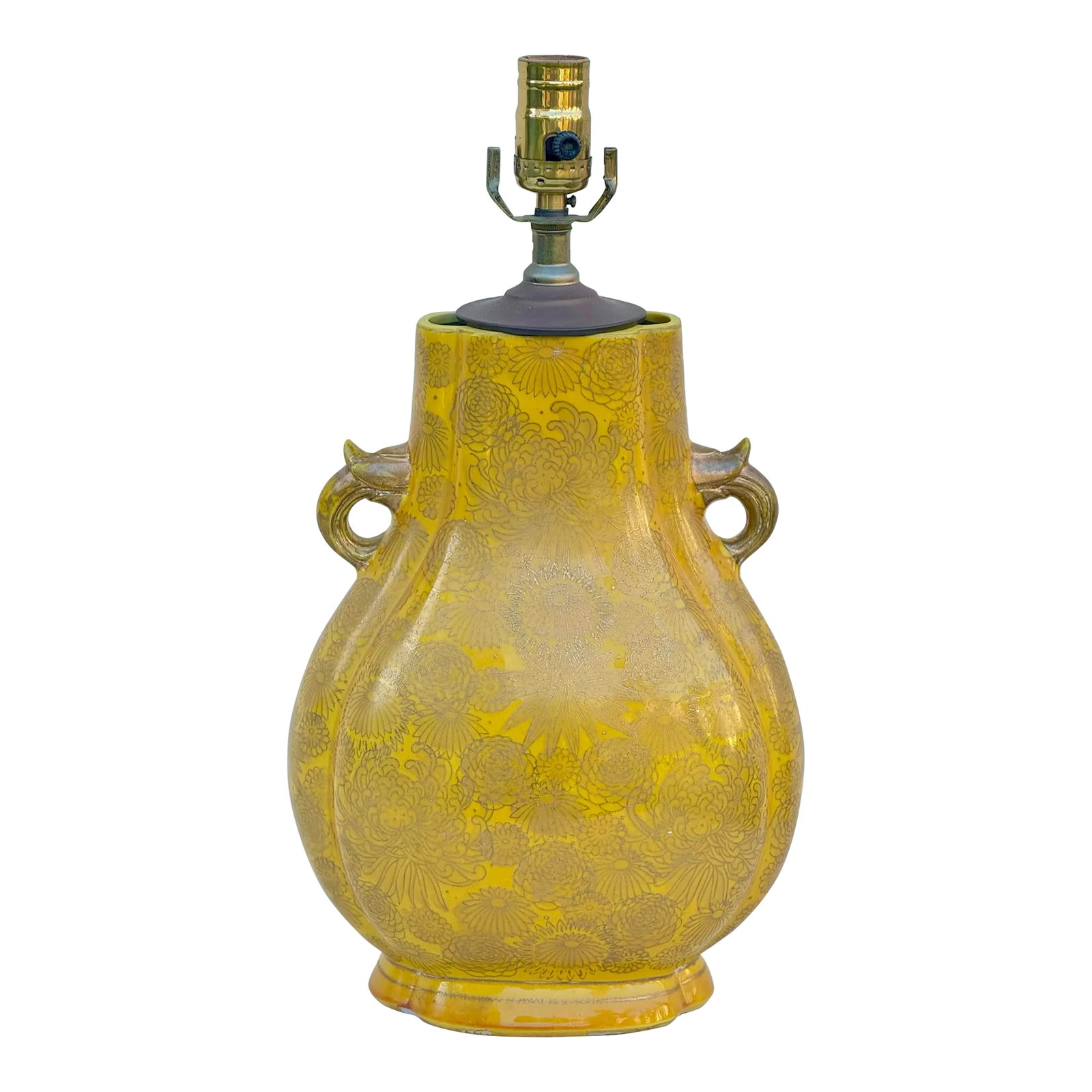 Vintage Table Lamp: Sunflower Yellow and Gilt Japanese Glazed Ceramic Lamp (1 of 12)