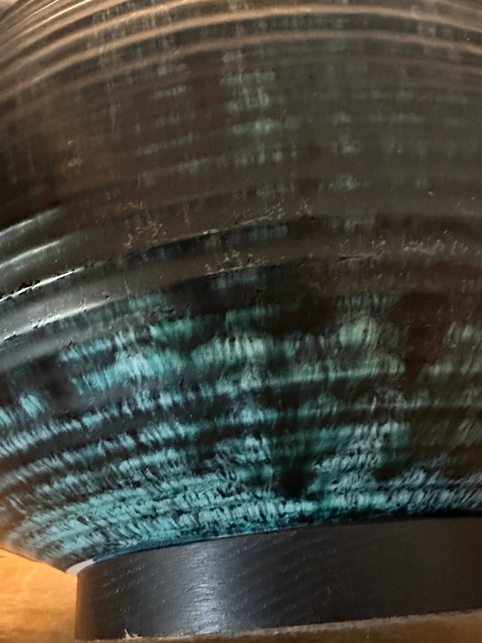 Ceramic Wide Bottom Blue Lamp. Drip Glaze Hand Thrown Body. Deep Blues.1966 - 3