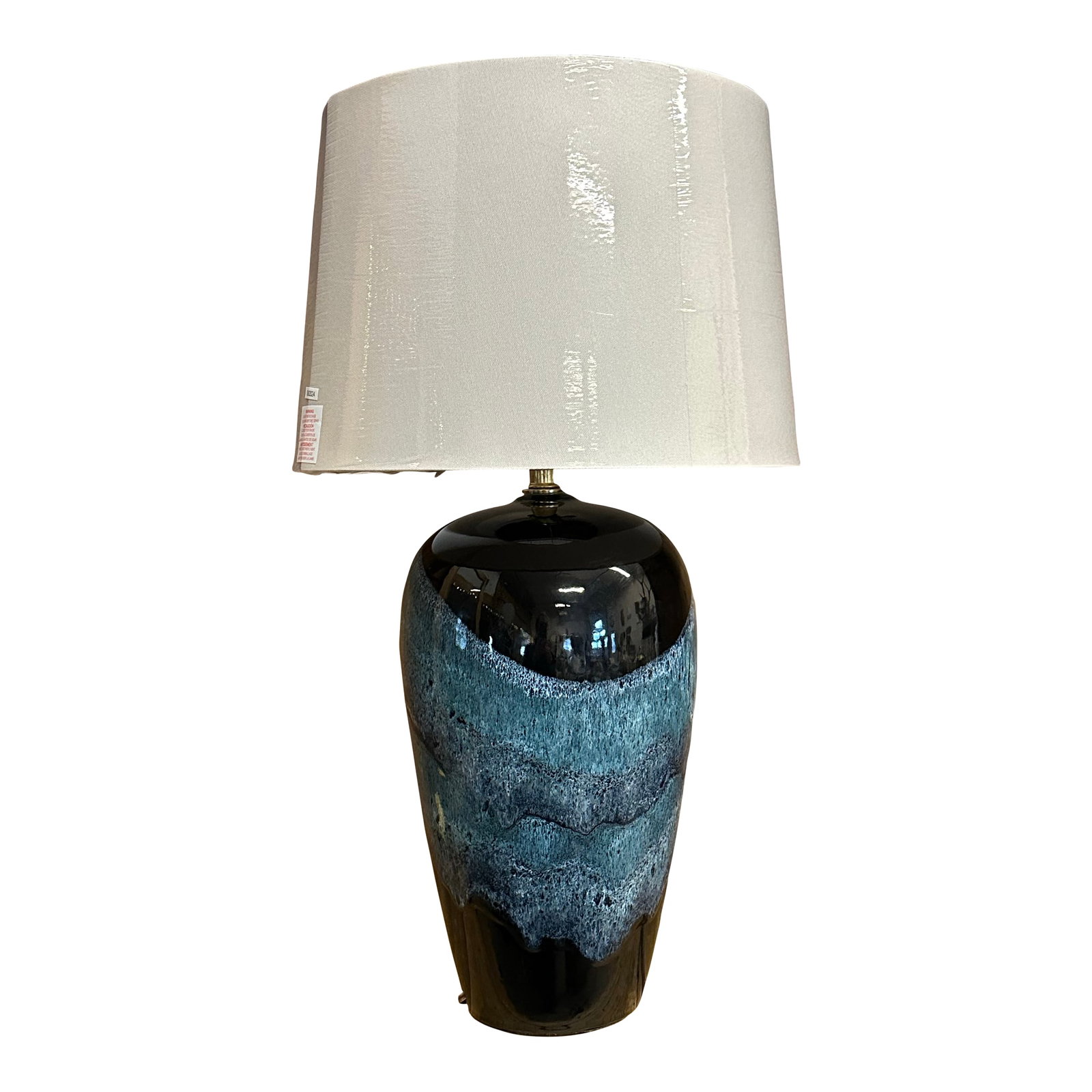 1970s Dutch Black Cobalt Blue Drip Glaze Large Lamp: The height of ceramics coming into interior design. Dramatic blue black glaze. This design originated in the mid century Dutch design world. Sleek and elegant with rich tight techniques. The lamp is